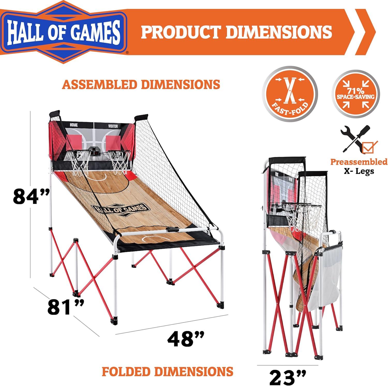 Hall of Games Hall of Games Easy to Assemble Arcade Basketball 84” Tall Indoor Steel Frame EZ-Fold X-Leg