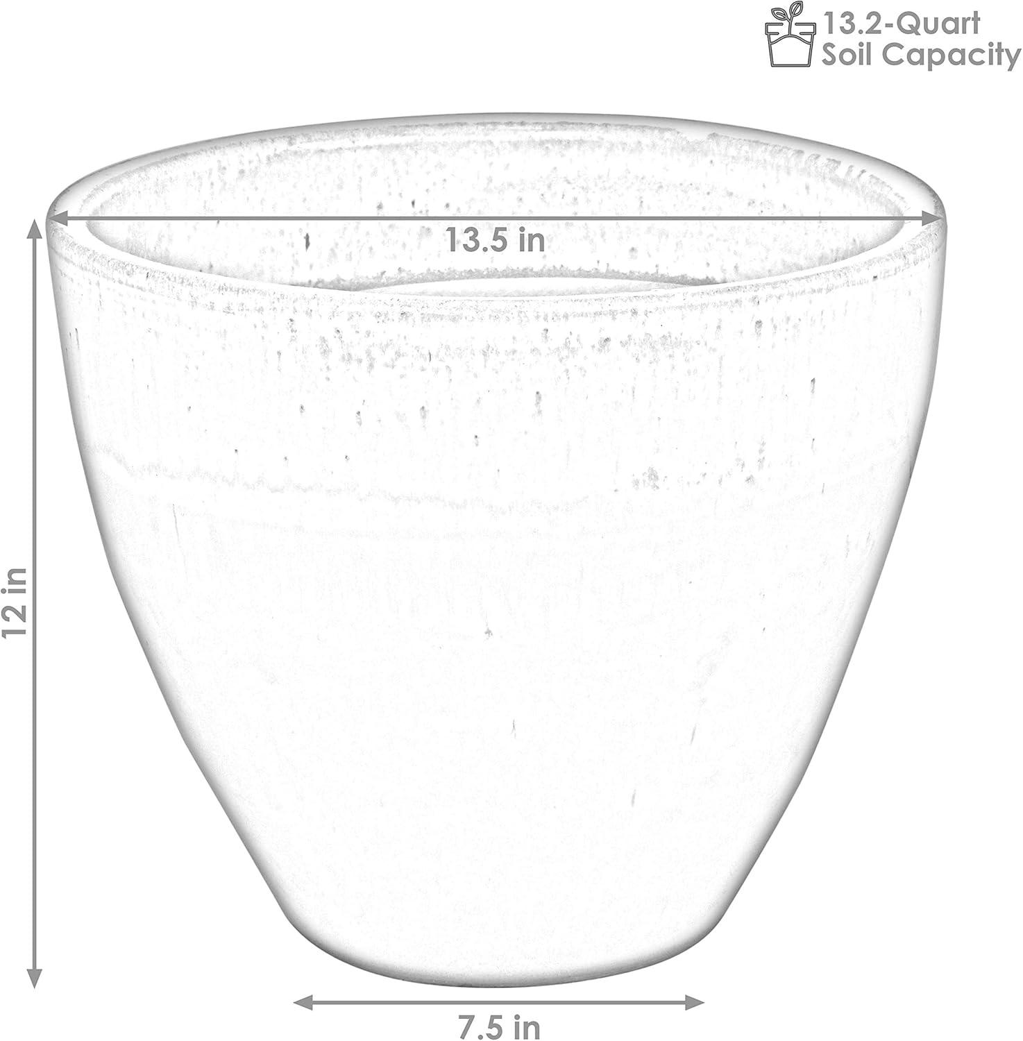 Sunnydaze Resort Outdoor/Indoor High-Fired Glazed UV and Frost-Resistant Ceramic Flower Pot Planter with Drainage Holes - 13" Diameter