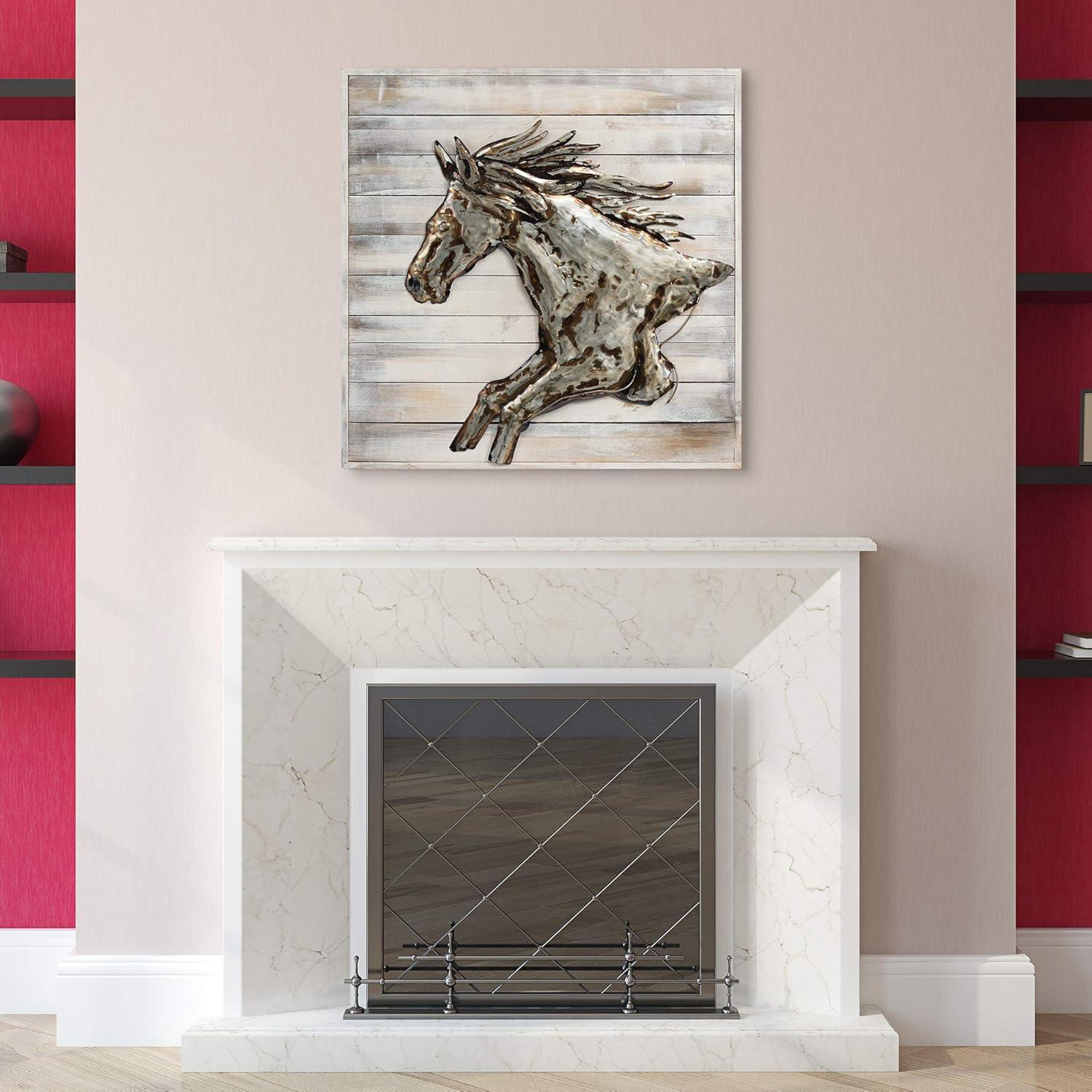 Empire Art Direct Horse" Metallic Handed Painted Rugged Wooden Blocks Wall Sculpture