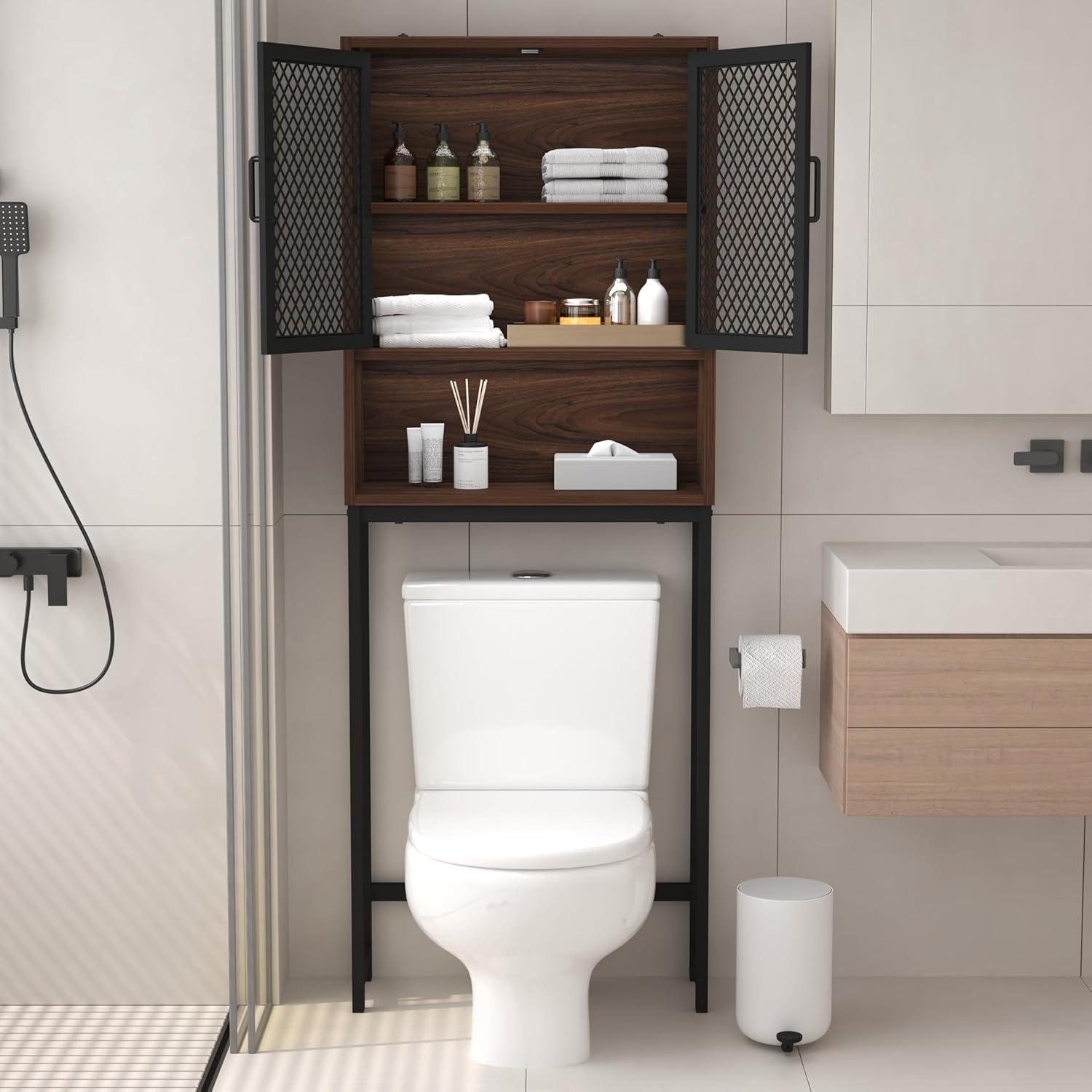 Black and Walnut Industrial Over-The-Toilet Storage Cabinet