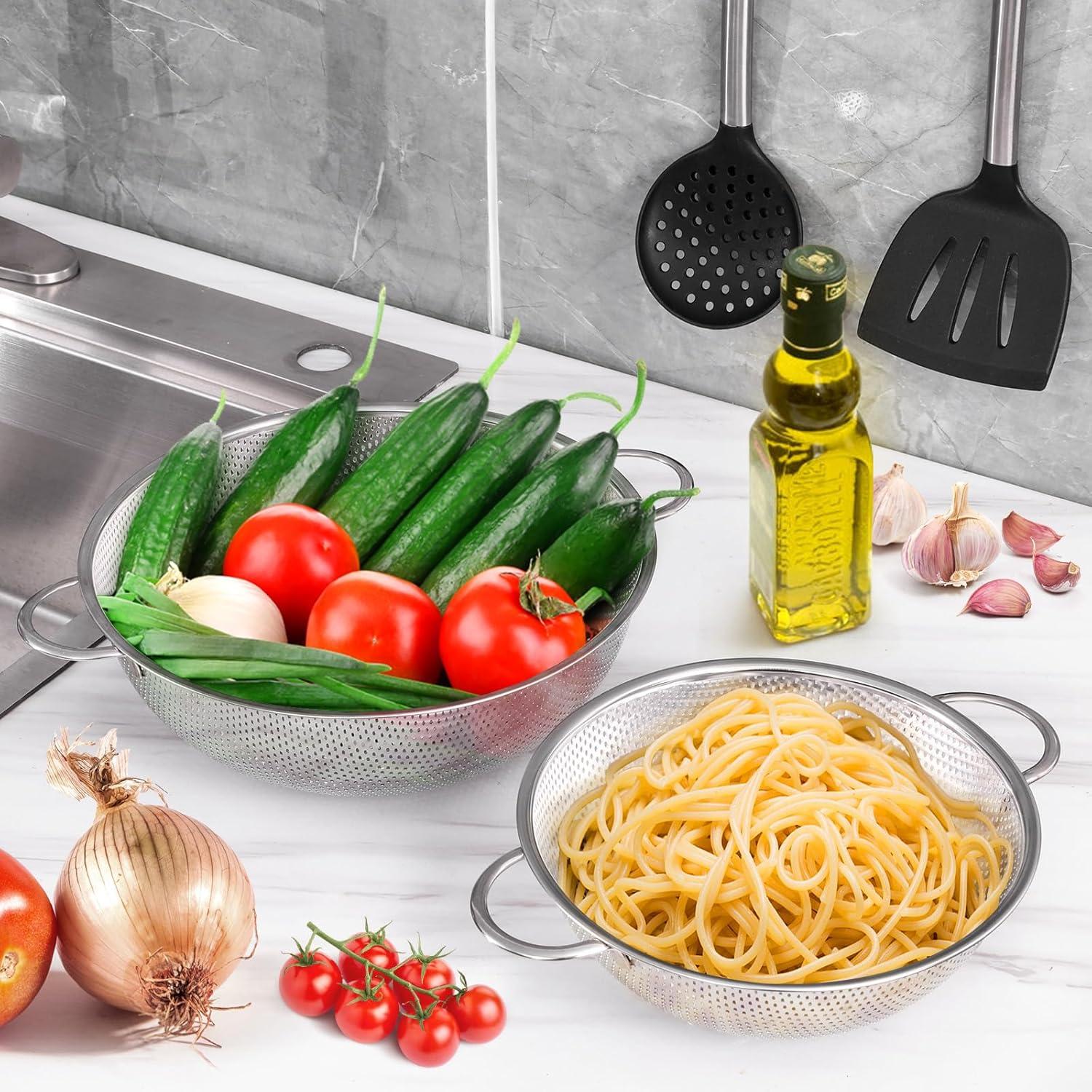 Stainless Steel Fine Mesh Colander Strainer Rice Pasta Spaghetti Noodles Veg✨z J5B5