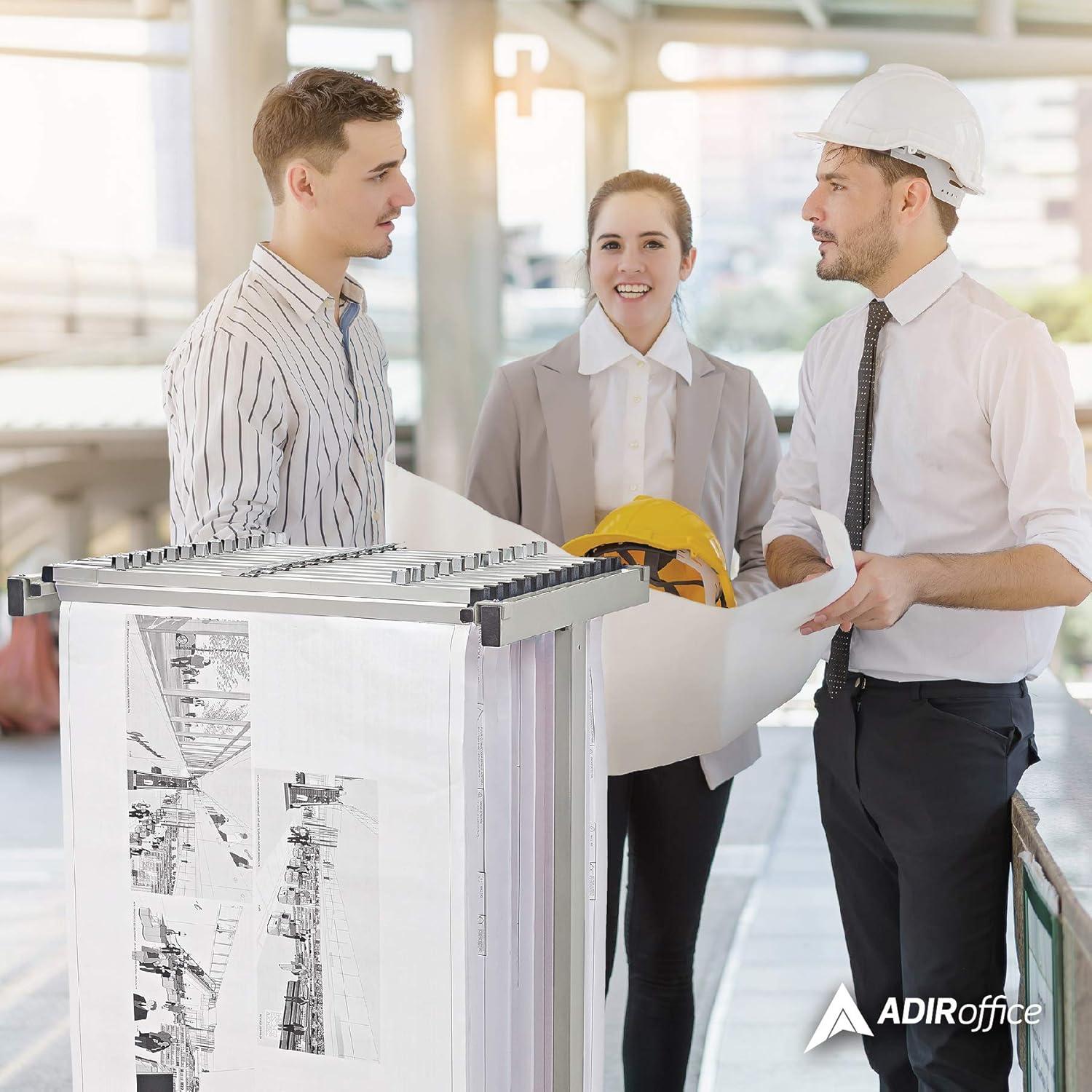 Adjustable Black Steel Mobile Blueprint Storage Rack with Wheels