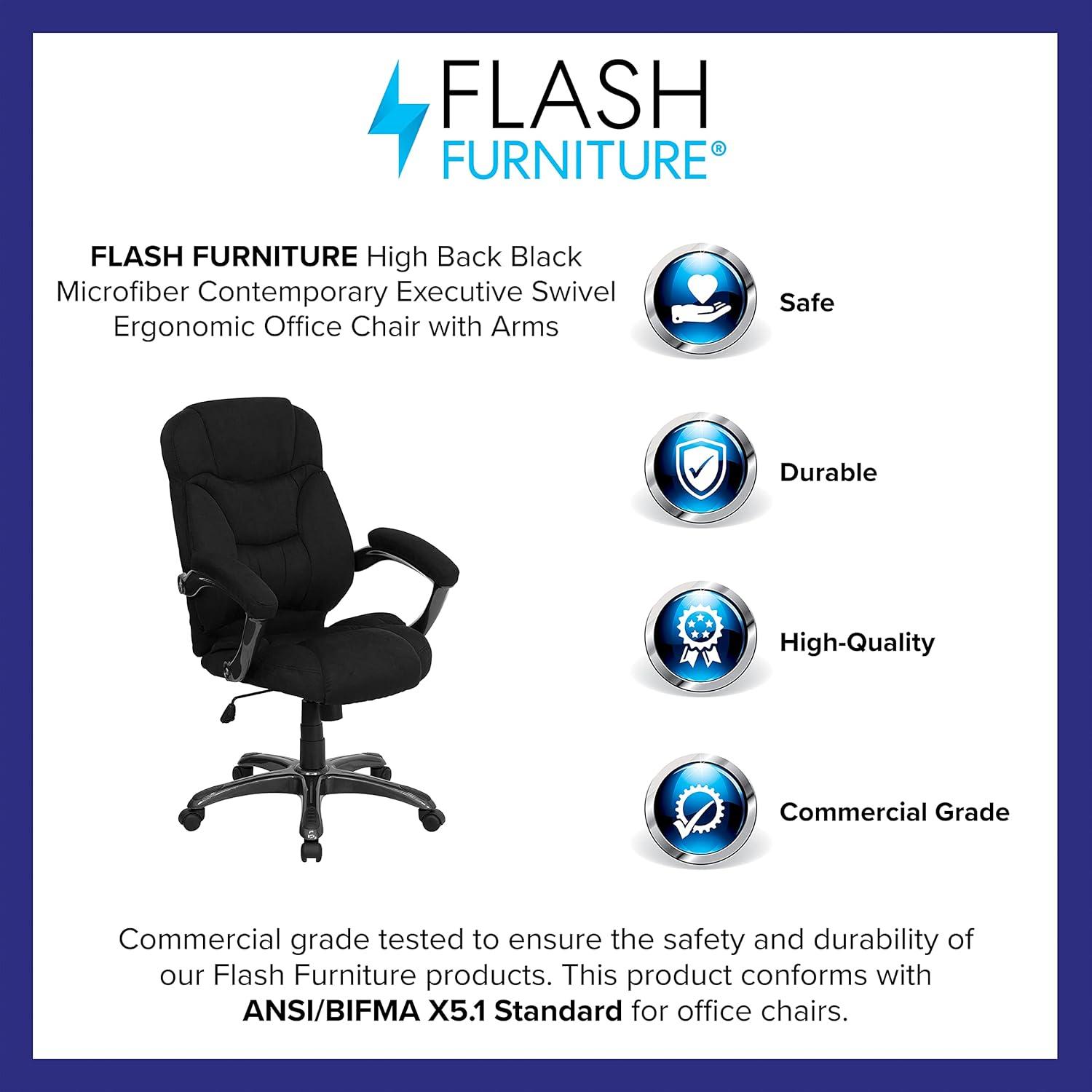 Flash Furniture High Back Black Microfiber Contemporary Executive Swivel Ergonomic Office Chair with Arms