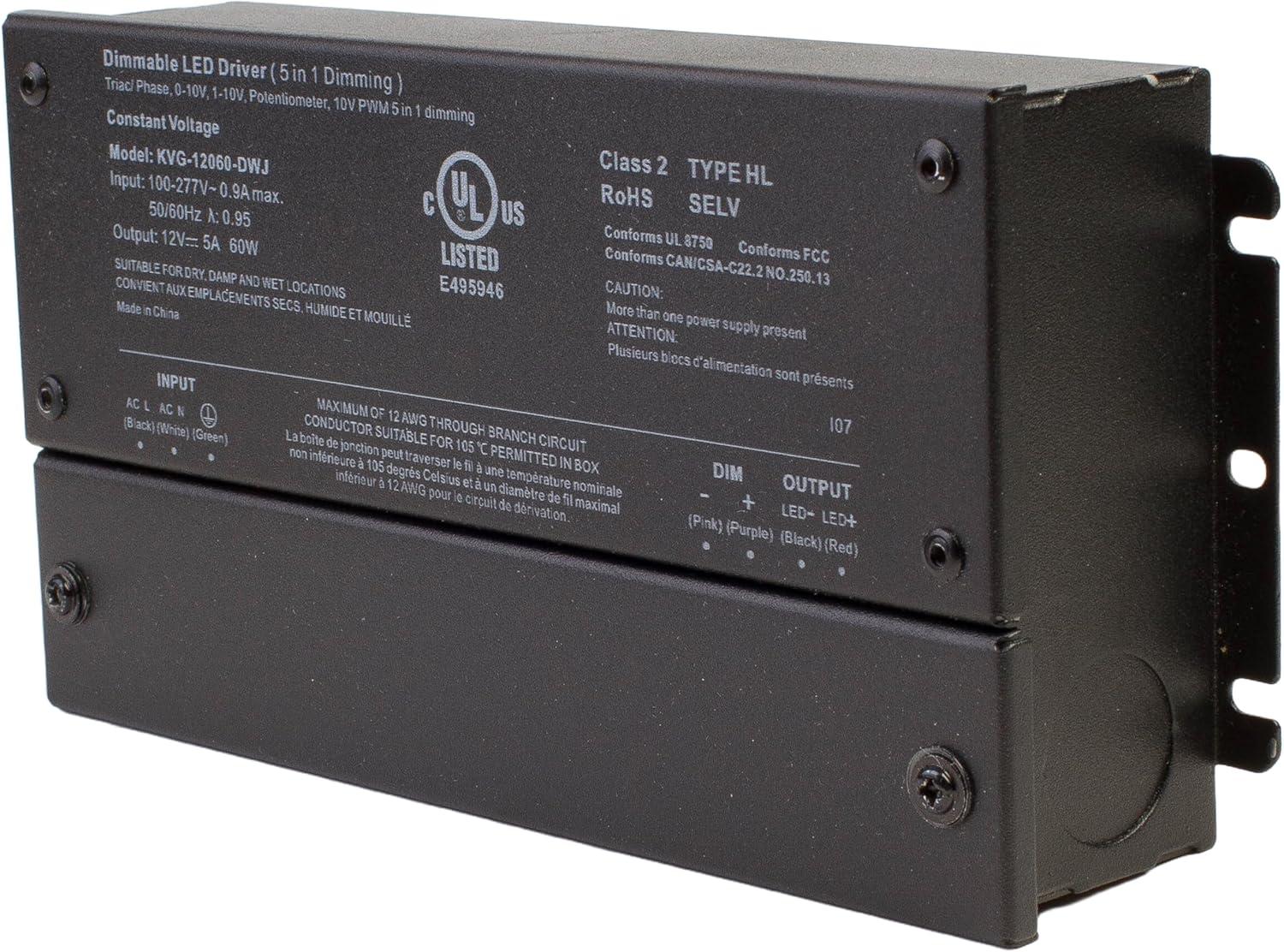 UL listed 12v 5A 60w class 2 dimmable LED driver power supply for led strip light