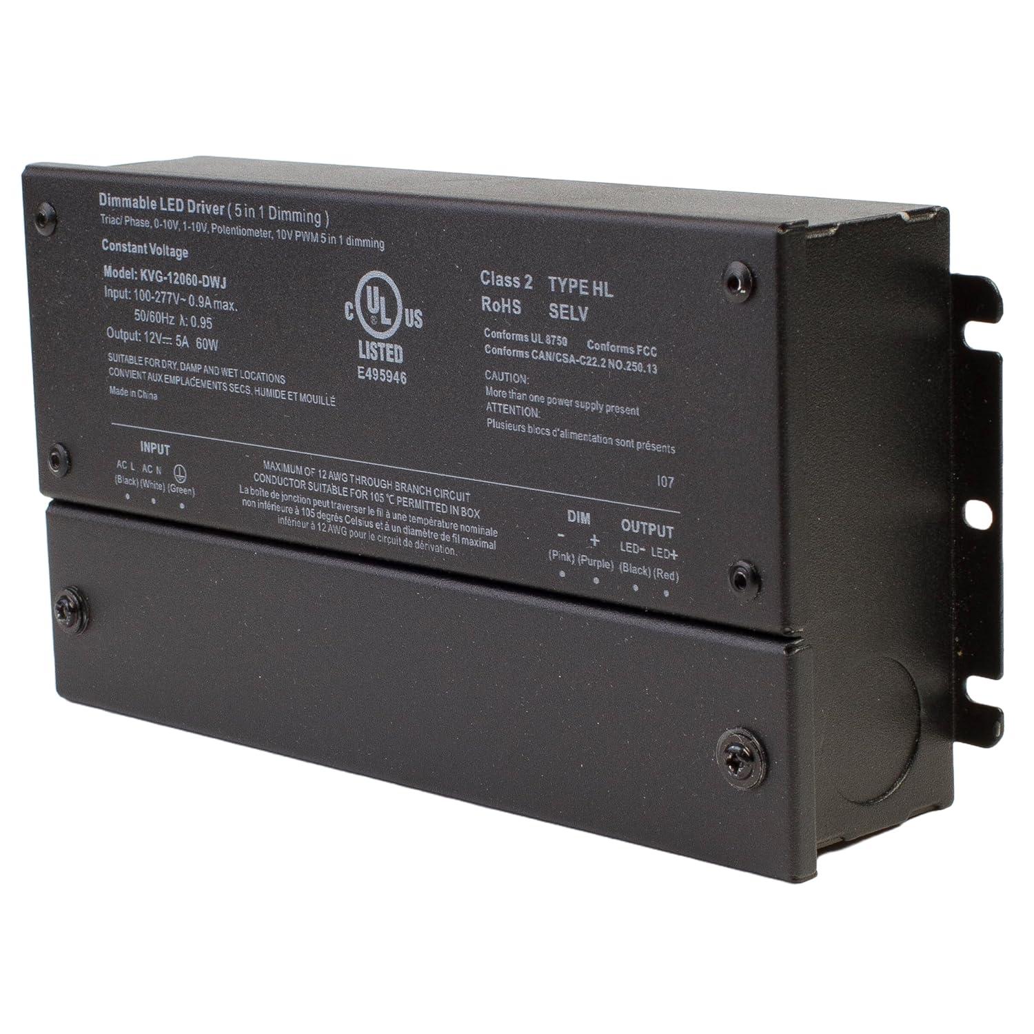UL listed 12v 5A 60w class 2 dimmable LED driver power supply for led strip light