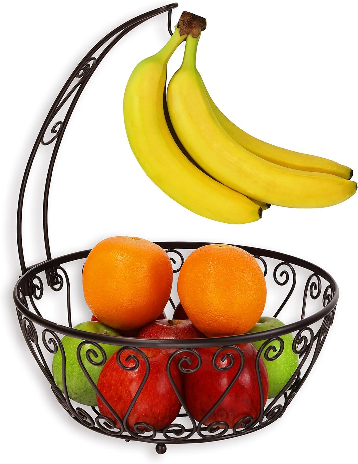 Bronze Round Fruit Basket Bowl with Banana Hanger