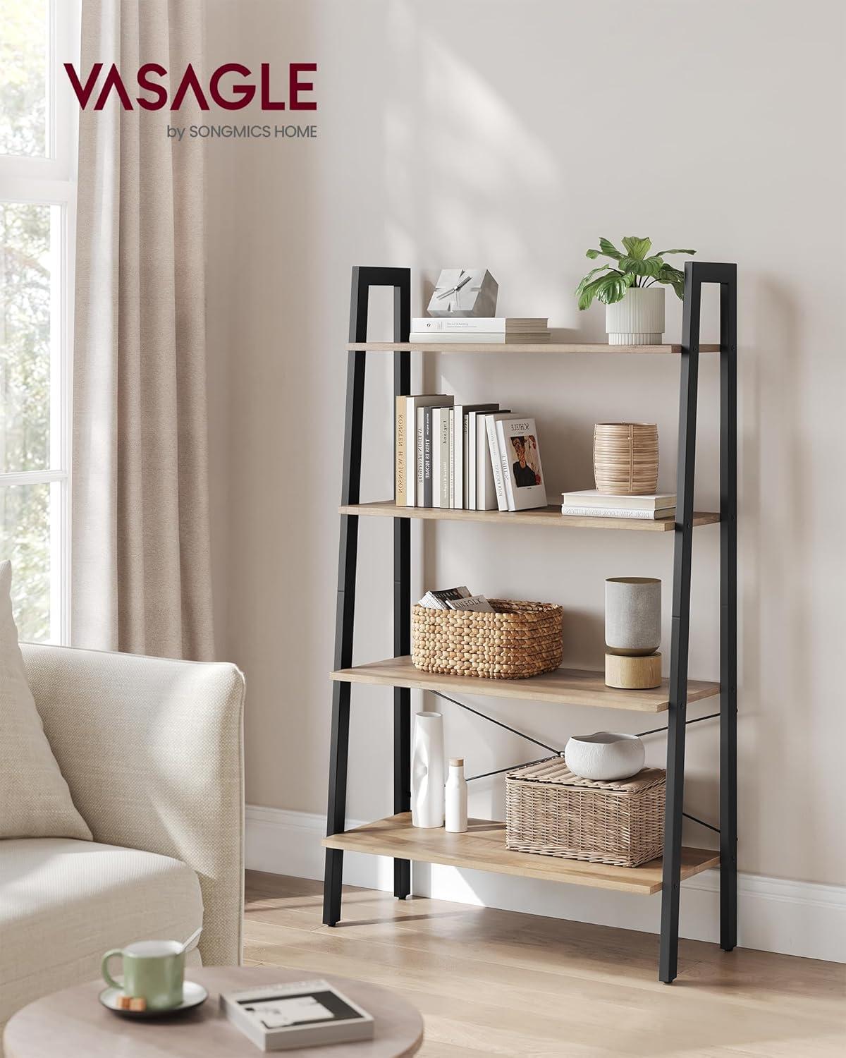 Camel Brown and Black 4-Tier Adjustable Ladder Shelf