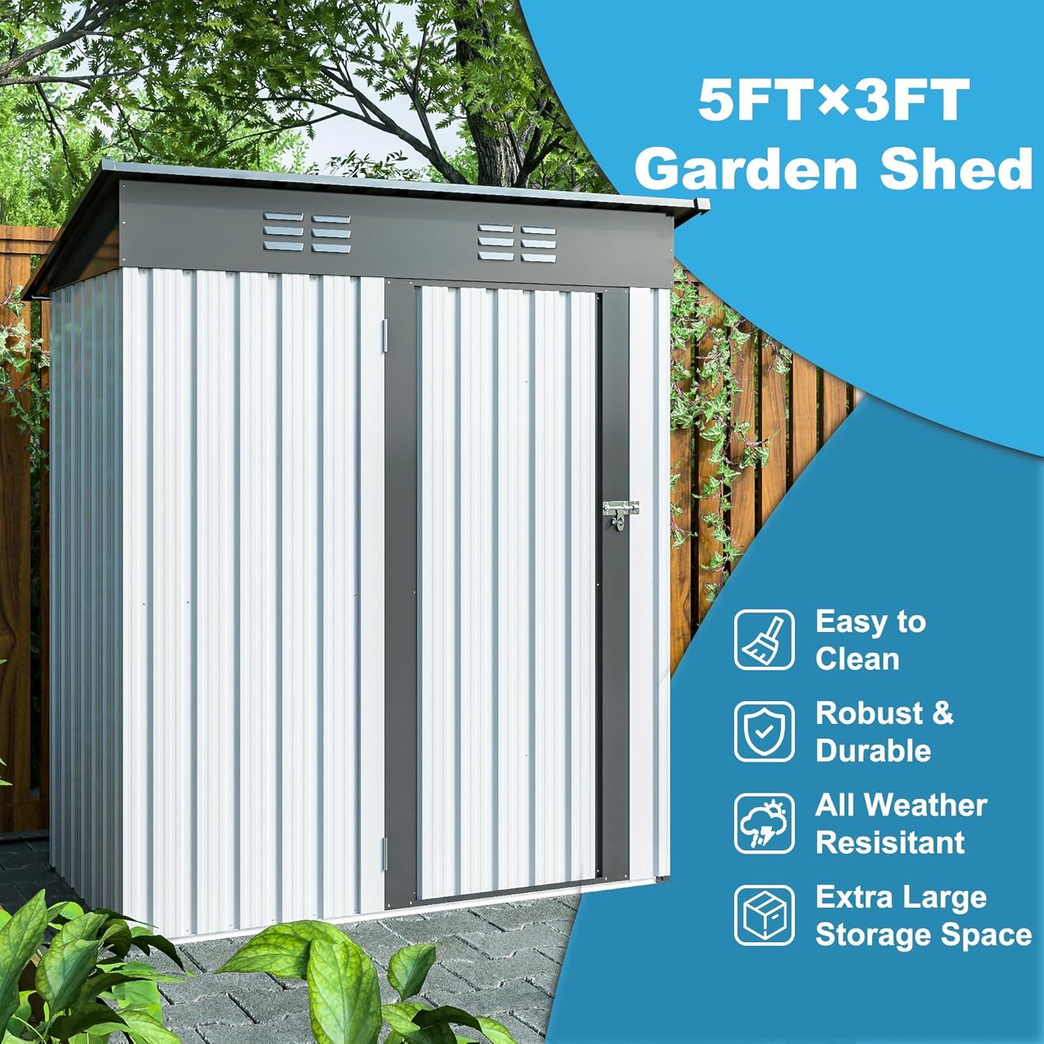 Tookss 5 X 3 Ft Metal Storage Shed, Outdoor Garden Shed with Lockable Doors, Tool Storage Shed House Garage for Home, Garden, Patio, Lawn, Backyard