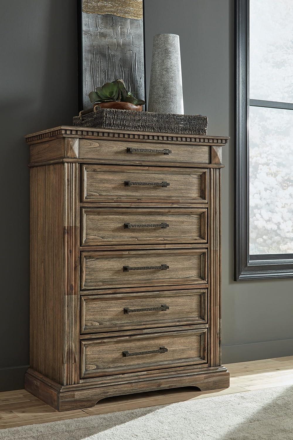 Brown Traditional 6-Drawer Chest with Soft Close and Felt Lined Drawers