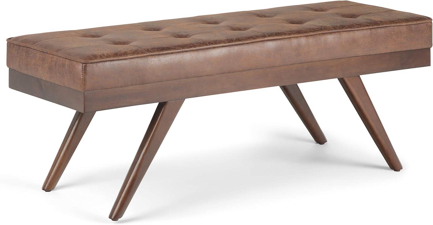 Simpli Home Pierce Solid Hardwood Mid Century Ottoman Bench In Distressed Umber Brown