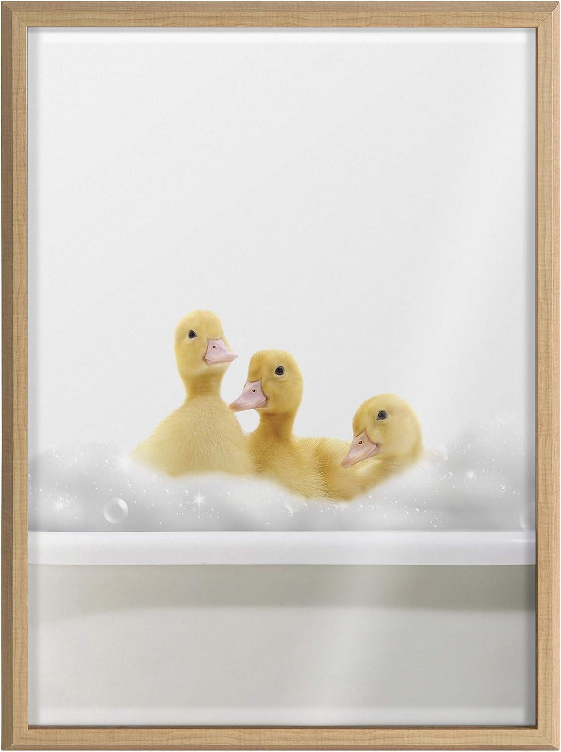 Kate & Laurel All Things Decor 18" x 24" Blake Bathroom Bubble Bath 3 Ducks by The Creative Bunch Studio Framed Printed Glass Natural