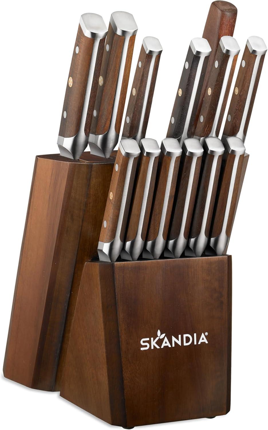 Harley 14-Piece Medium Wood and Steel Knife Block Set