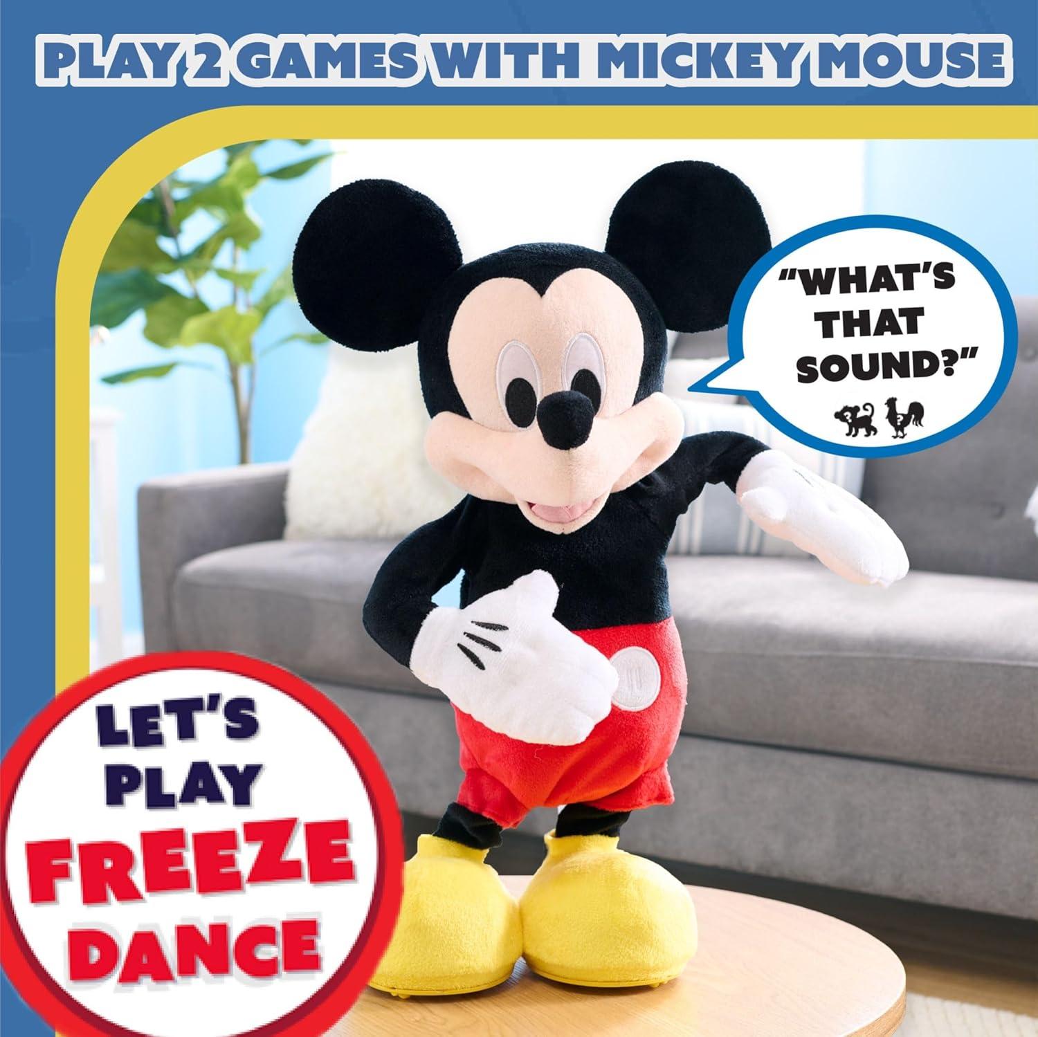 Disney Junior Mickey Mouse Hot Diggity Dance Mickey Feature Plush Stuffed Animal, Motion, Sounds, and Games Baby and Toddler Toys