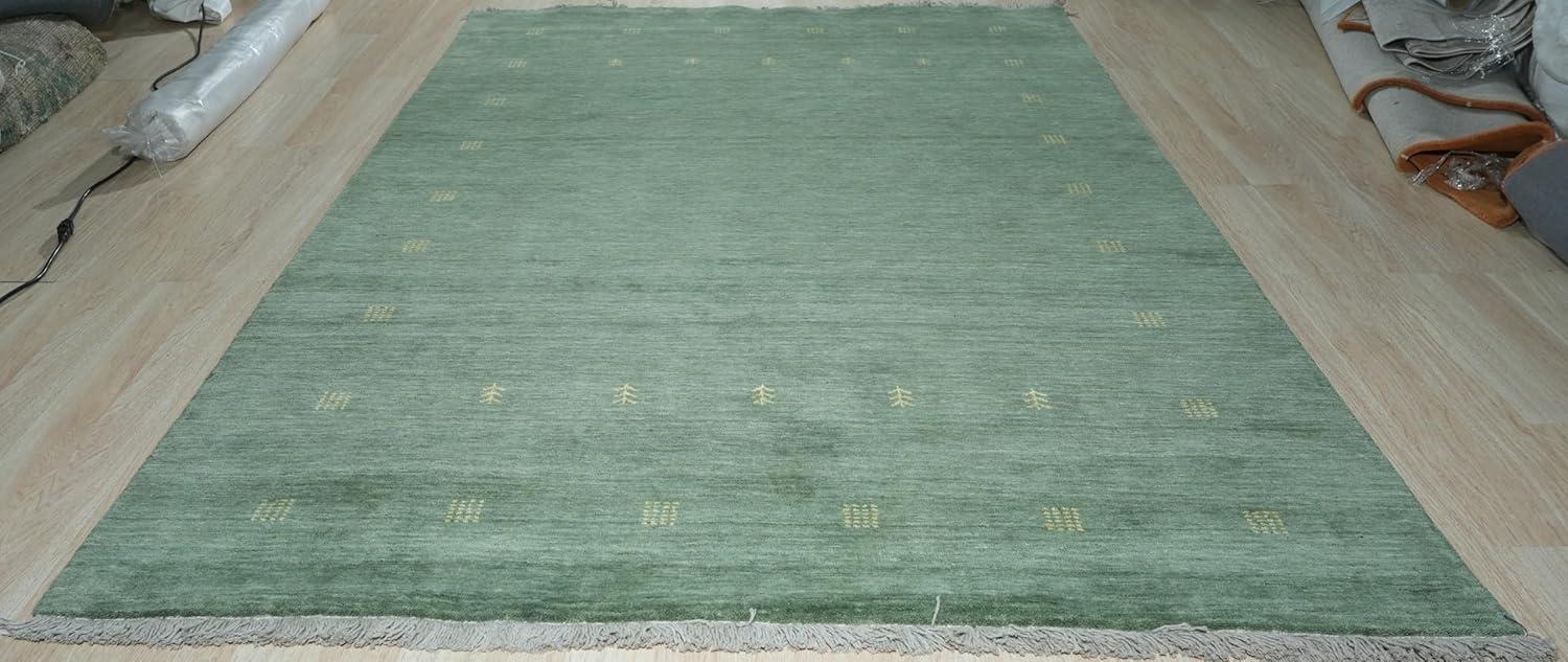 EORC Green Hand Knotted Wool Contemporary Lori Baft Rug, 9' x 12'