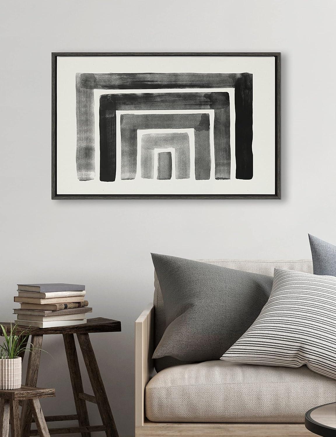 Kate and Laurel Sylvie MCM Abstract Rainbow Black Framed Canvas by The Creative Bunch Studio, 23x33, Dark Gray