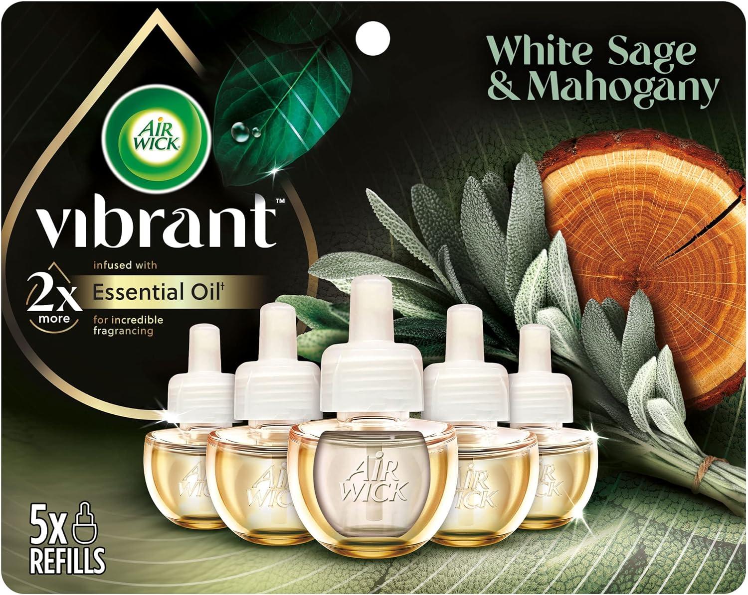 Air Wick Vibrant Scented Oil Air Freshener Refill - White Sage Mahogany - 3.35 fl oz/5ct