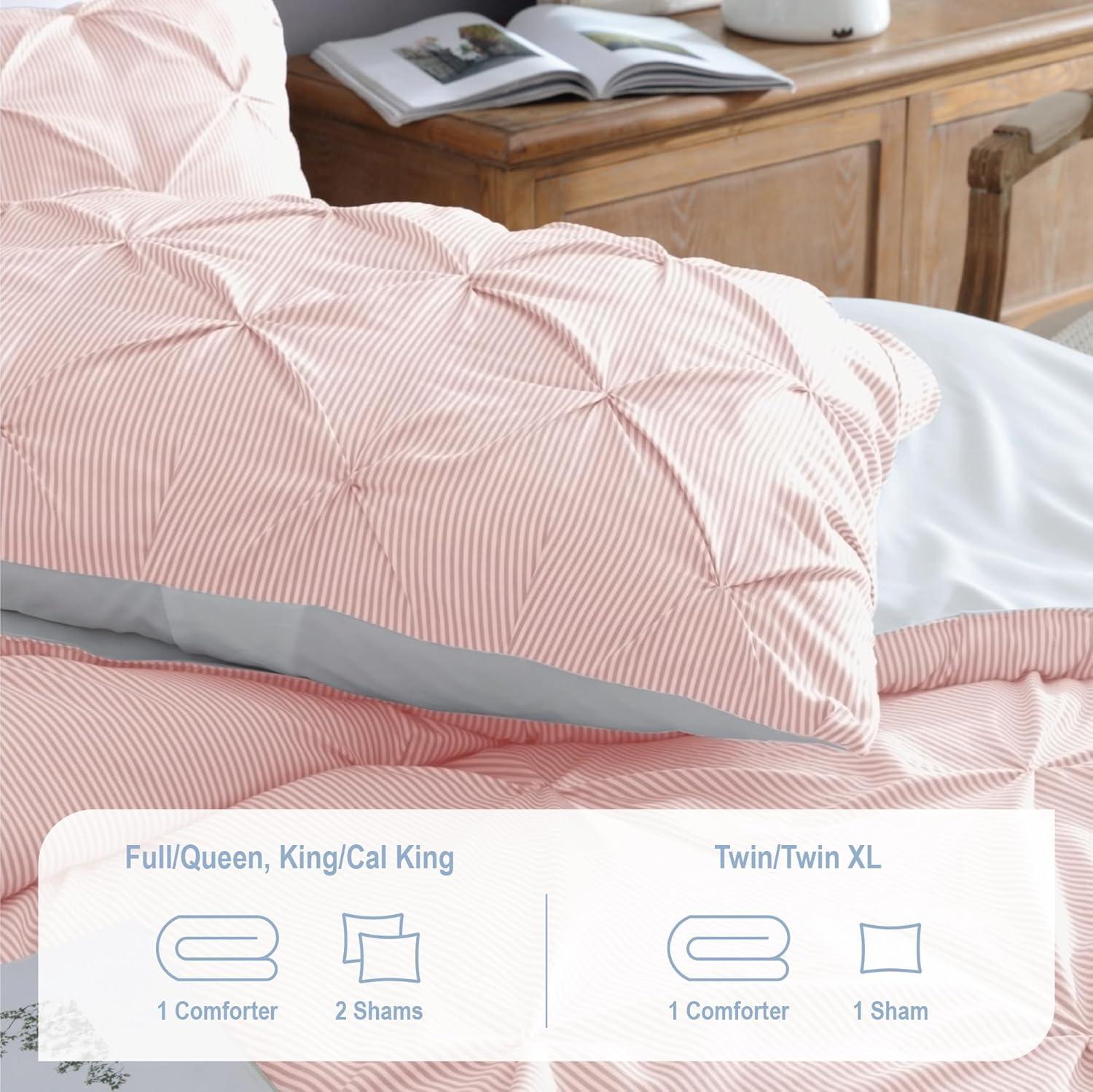 Swift Home | Striped Pintuck 2-Piece Comforter Set Rose Twin/Twin XL