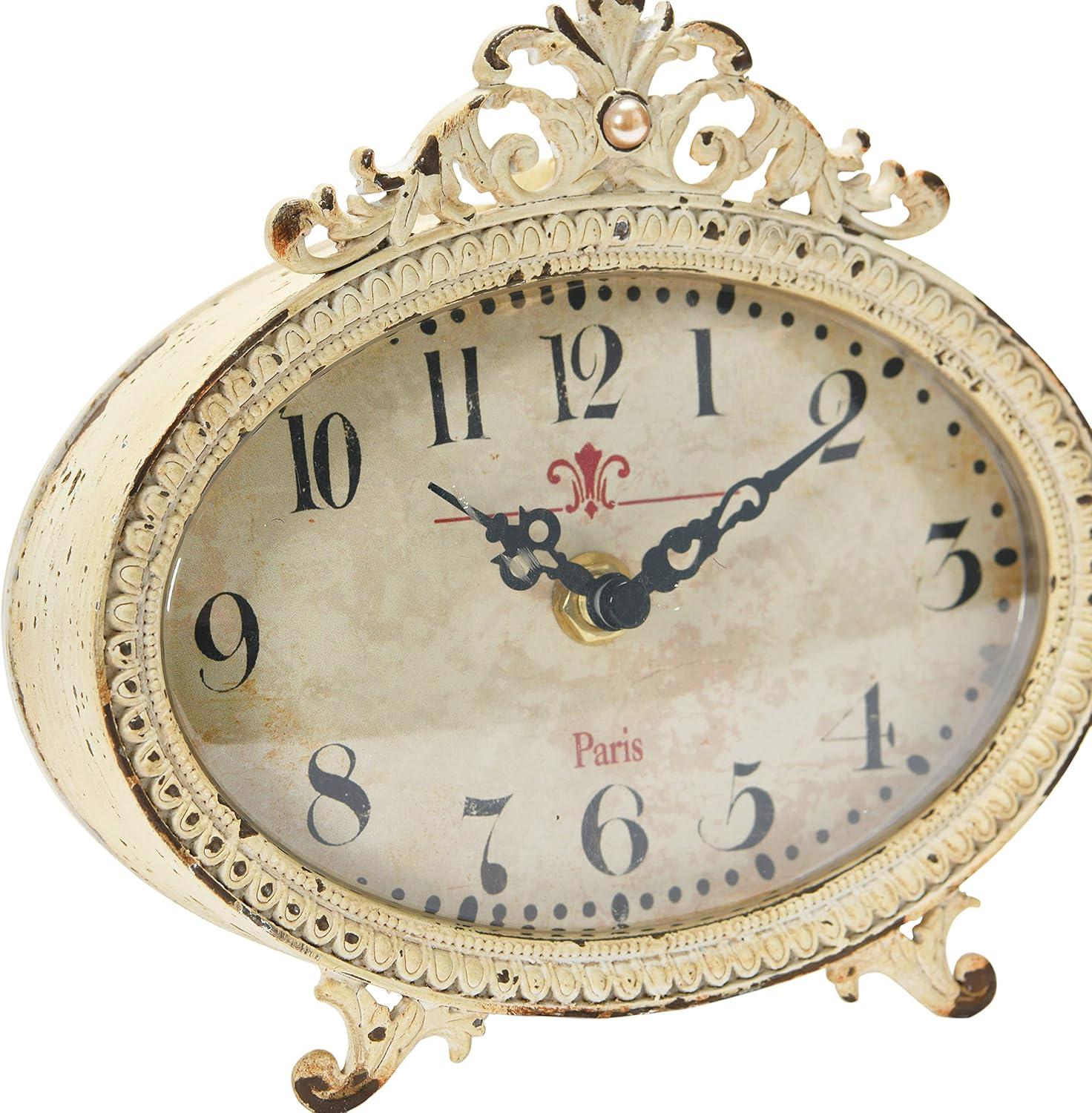 Storied HomeDistressed Pewter Mantel Clock, Cream