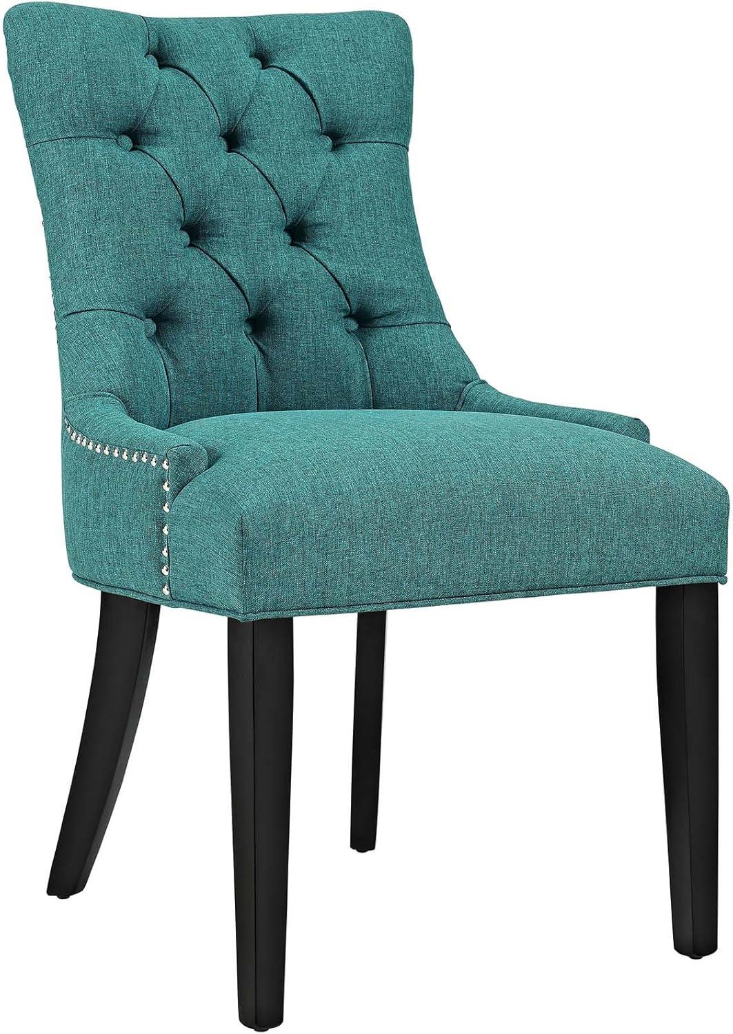 Elegant Teal Tufted Upholstered Side Chair with Nailhead Trim
