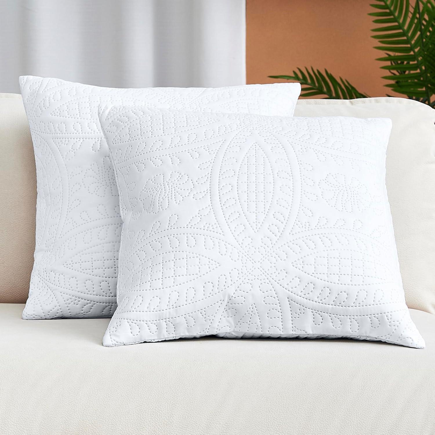 Mellanni Decorative Throw Pillow Covers with Pinsonic Quilt Stitching, 16x16, White, 2 Count