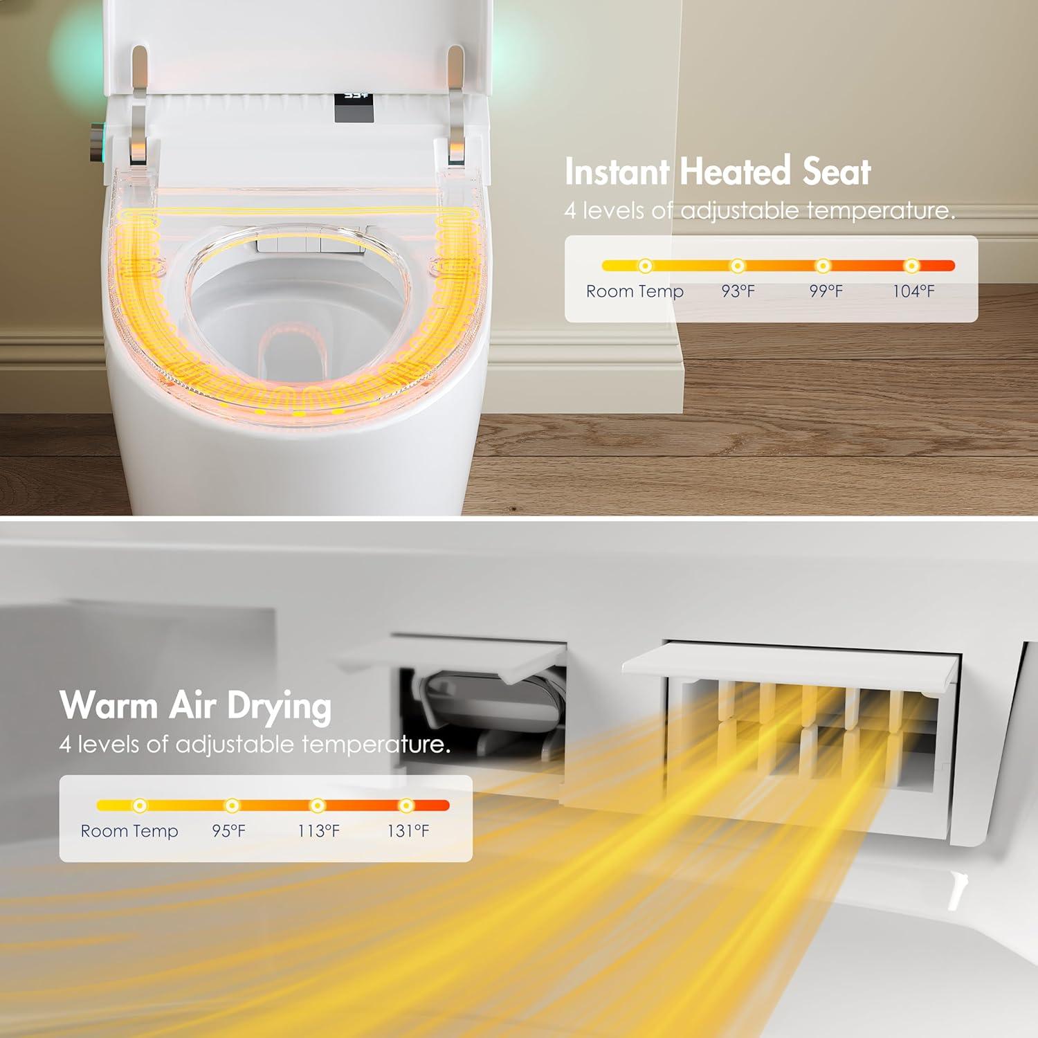 Eridanus White Vitreous China Smart Bidet Toilet with Heated Seat and Remote Control