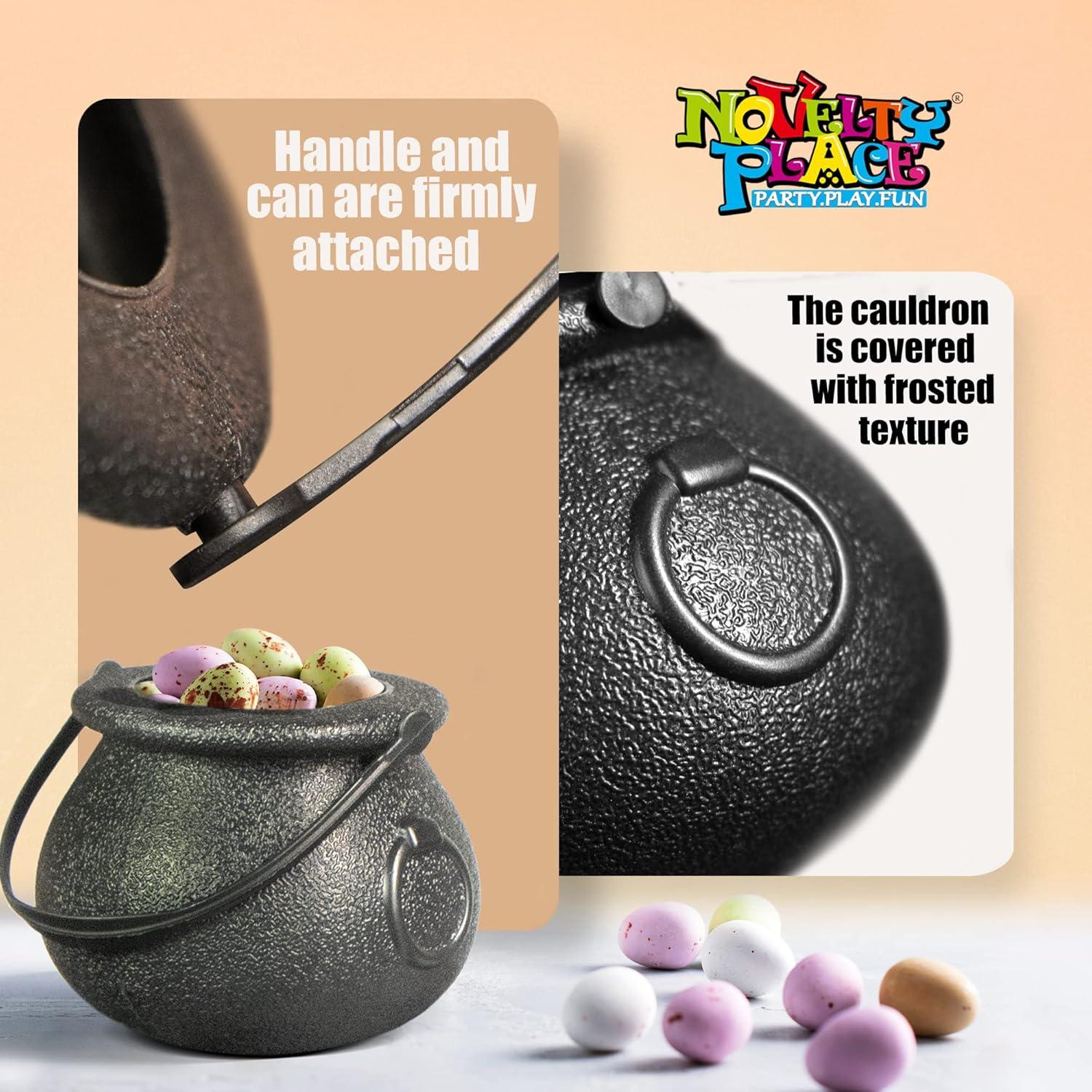 Mini Black Plastic Candy Cauldrons for Halloween and Parties