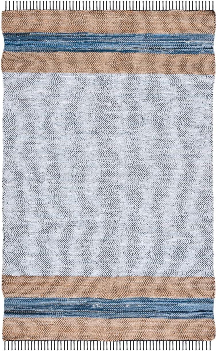 Vintage Leather W/ Fringes VTL602 Hand Woven Indoor Area Rug - Grey/Natural - 5'x8' - Safavieh