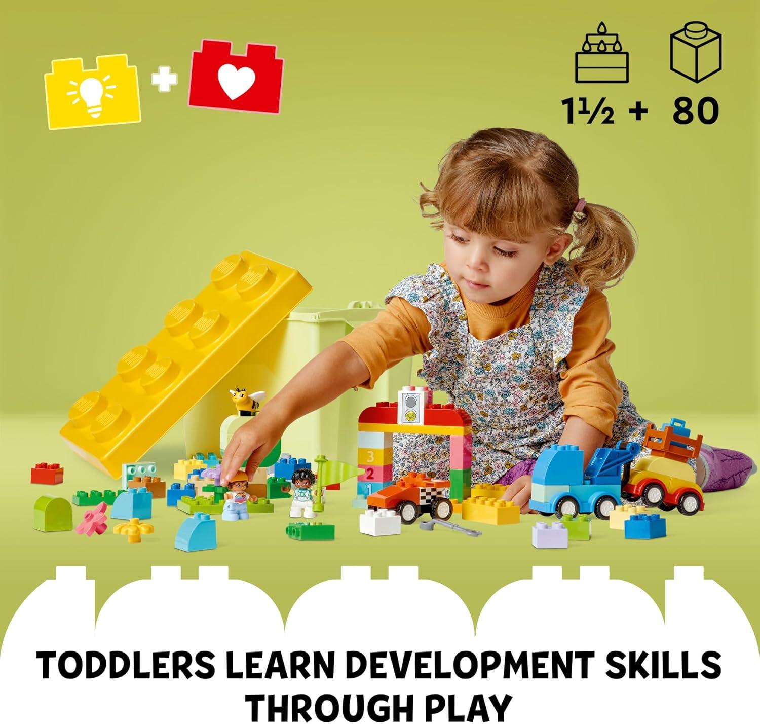 LEGO DUPLO Classic Cars and Trucks Brick Box Playset, Educational STEM Toy, Preschool Toy Building Set for Toddlers Aged 18 Months Plus, Learning Toy to Develop Fine Motor Skills, 10439