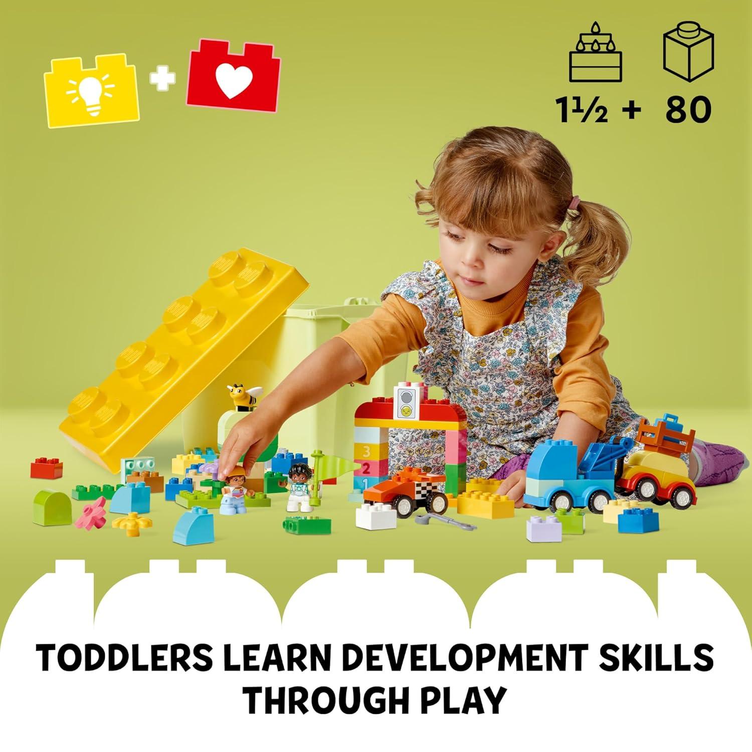 LEGO DUPLO Classic Cars and Trucks Brick Box Playset, Educational STEM Toy, Preschool Toy Building Set for Toddlers Aged 18 Months Plus, Learning Toy to Develop Fine Motor Skills, 10439