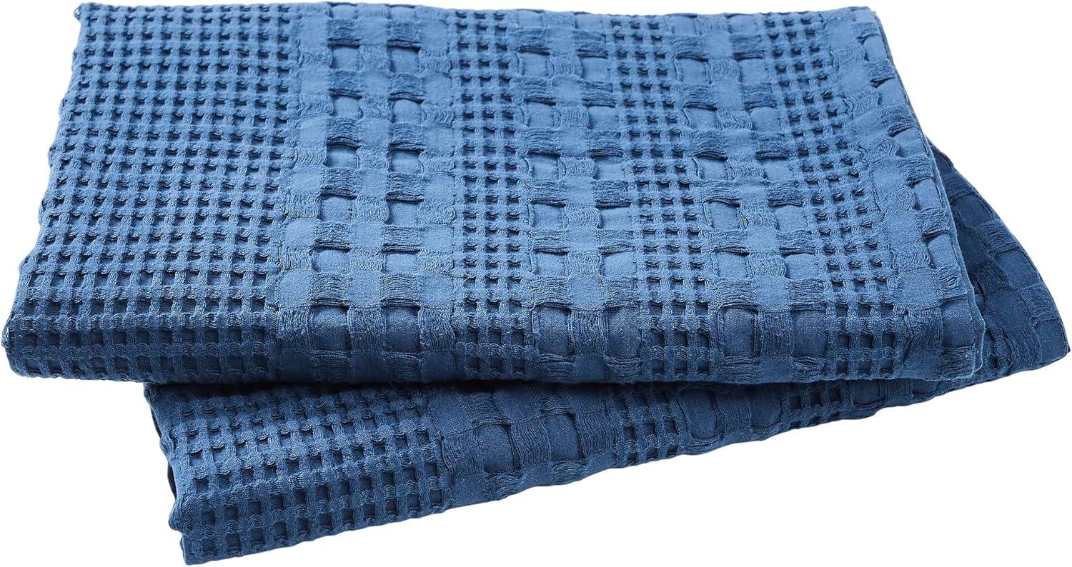 VHC Brands Waffle Weave Navy Blue Pillow Cover Set of 2 24x24, Decorative Throw Pillow Covers/Shams, Boho Farmhouse Bedroom, Living Room Decor