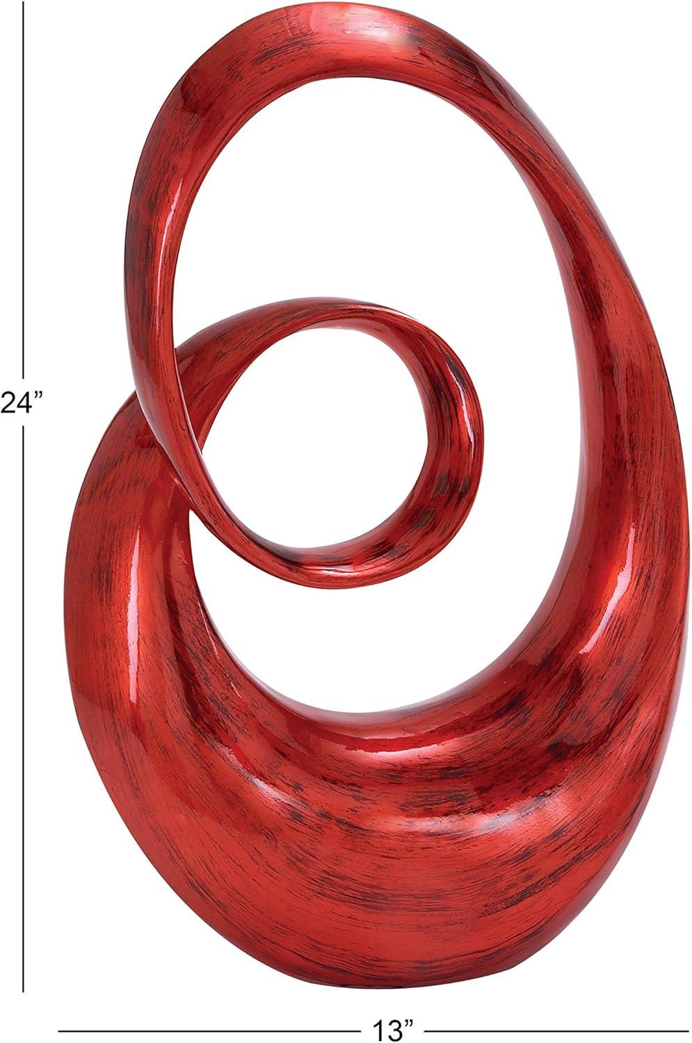 Red Polystone Abstract Swirl Decorative Sculpture