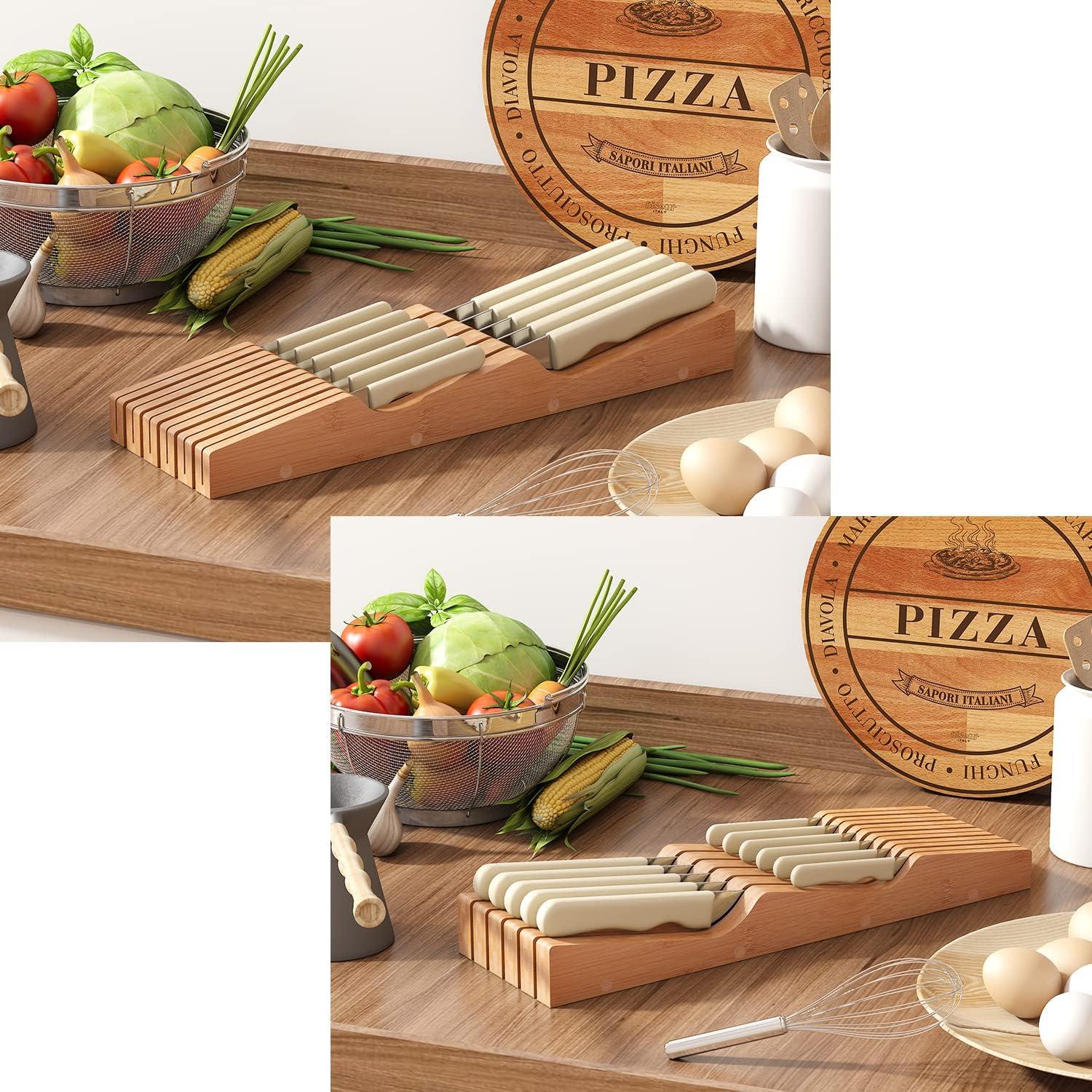 APPENIN WINTER PARK CORP In-Drawer Knife Block Organizer - Bamboo Wood Drawer Knife Organizer-Protecting Knife Organizer Block Holds Up To 11 Knives（Not Included)