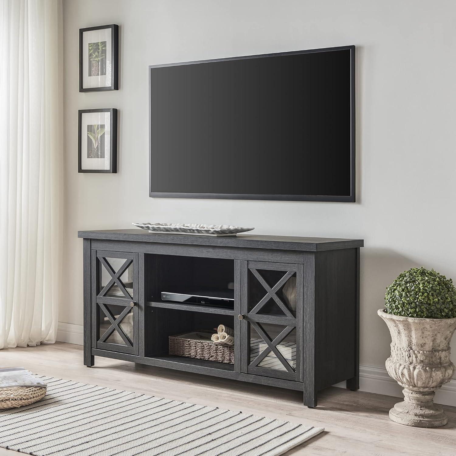 Charcoal Gray Modern Farmhouse TV Stand with Cabinet