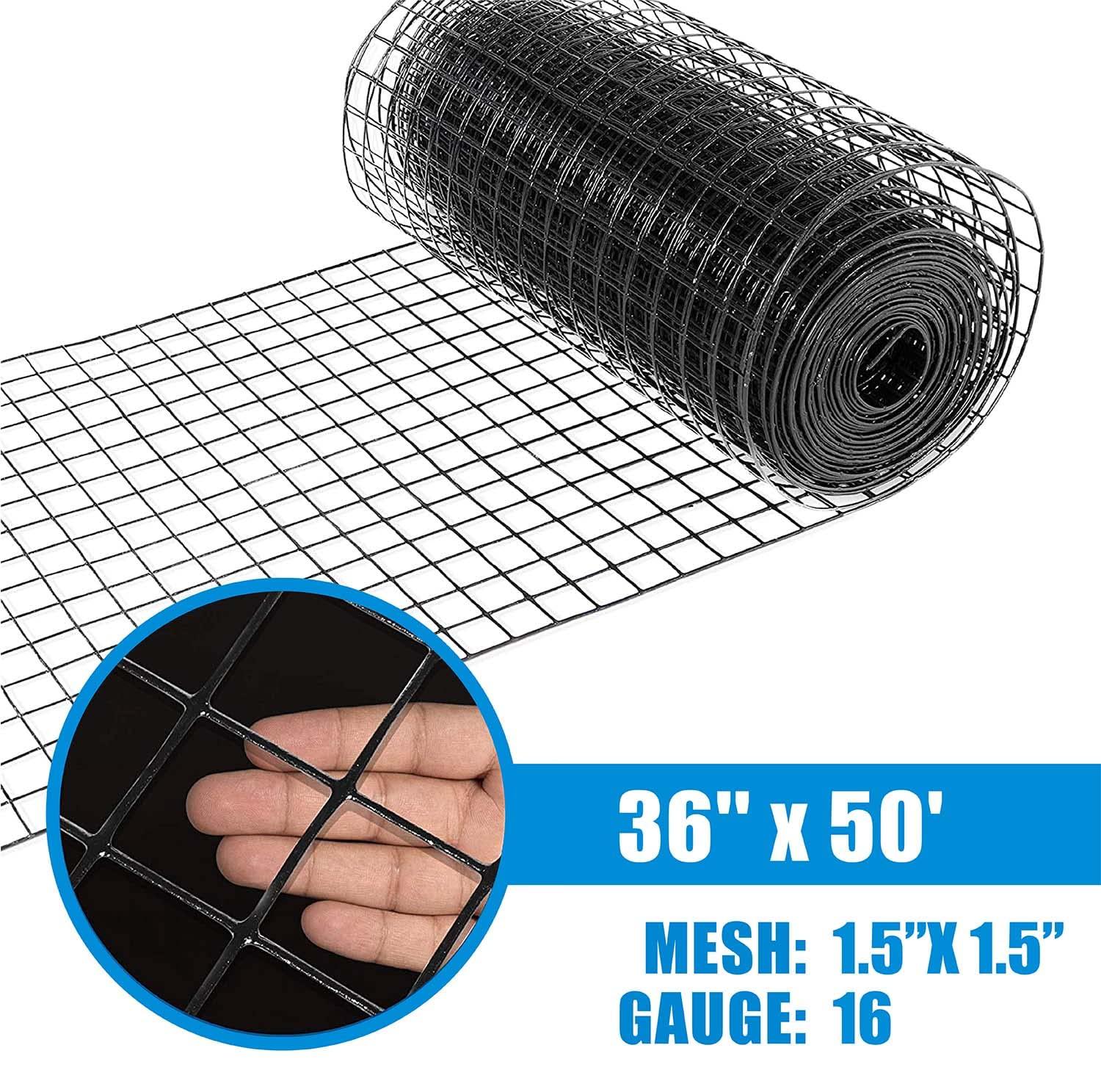 Fencer Wire Fencer Wire 16 Gauge Black Vinyl Coated Welded Wire with Mesh Size 1.5” x 1.5”, Multiple Sizes