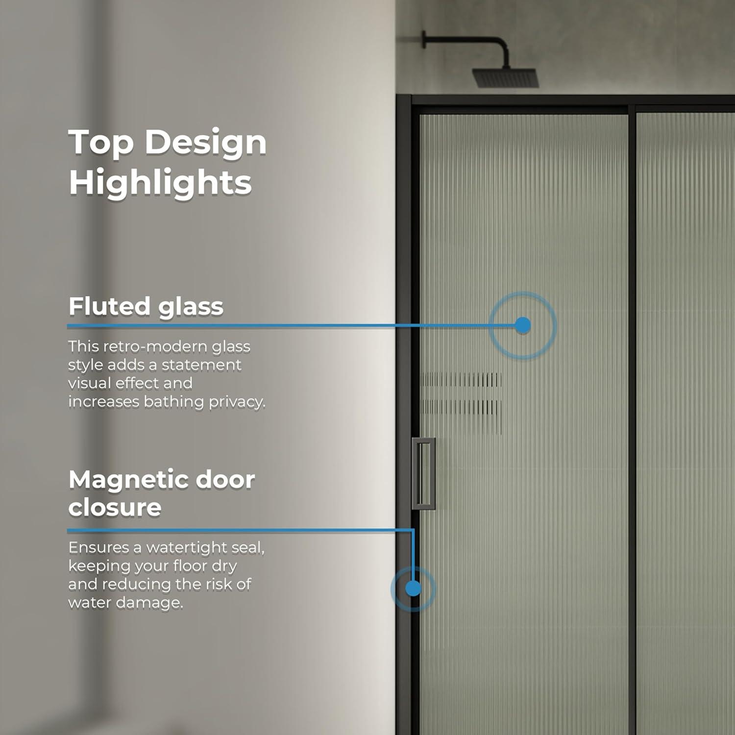 Ove Decors Stanford 48 In. W X 74 In. H Sliding Fluted Straight Alcove Shower Door