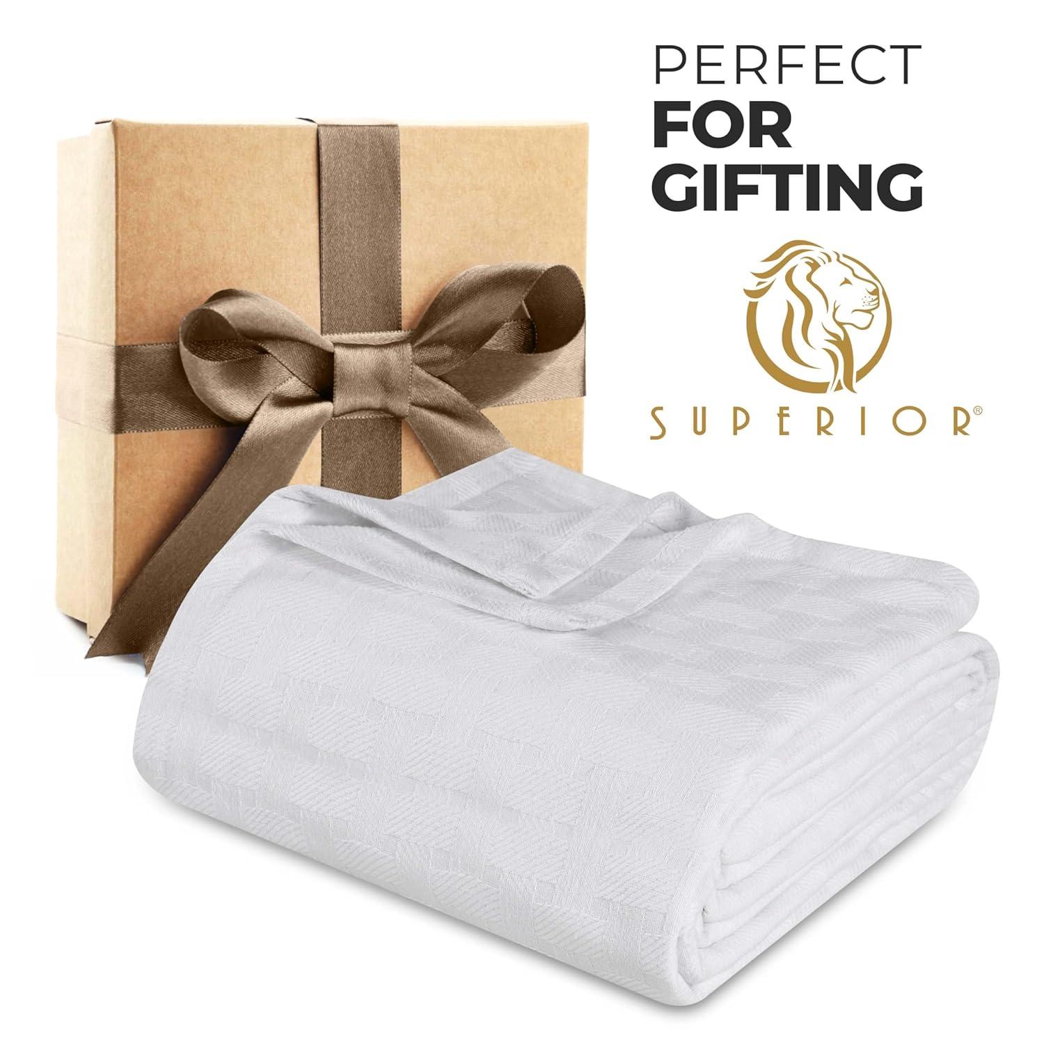 Superior Basketweave All-Season Cotton Blanket, Throw (Non-Standard), White