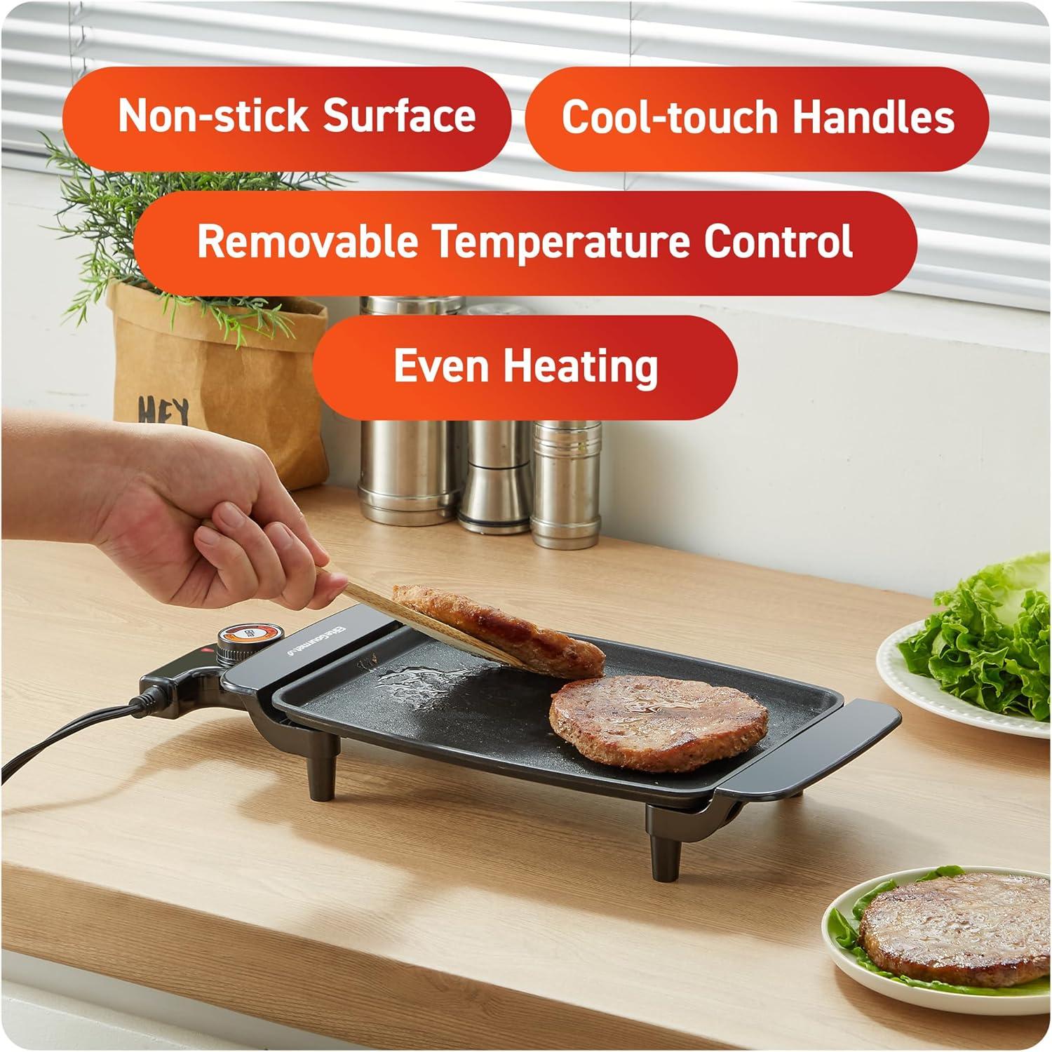 Compact Black Non-Stick Electric Griddle with Thermostat