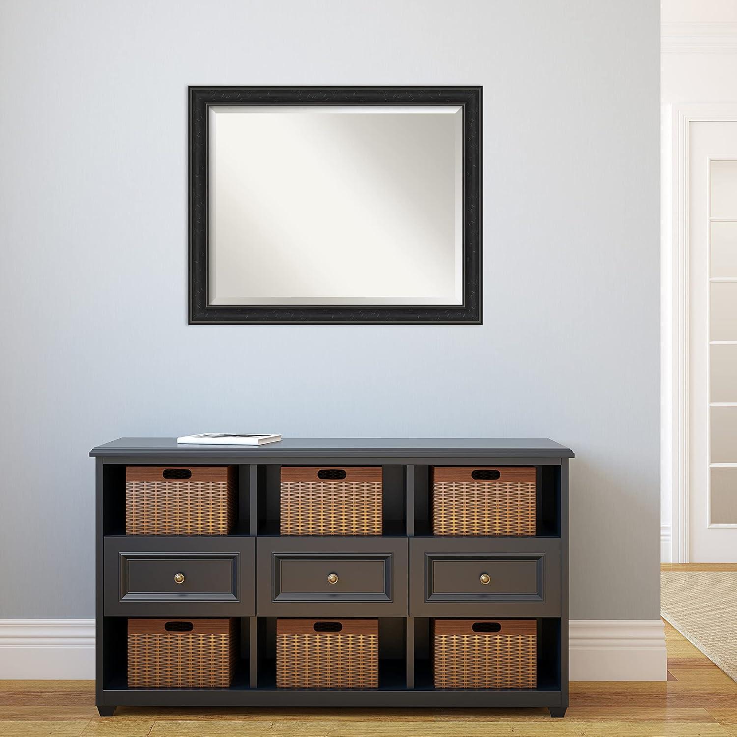 Amanti Art Beveled Bathroom Wall Mirror - Shipwreck Black Narrow Frame Outer Size: 32 x 26 in