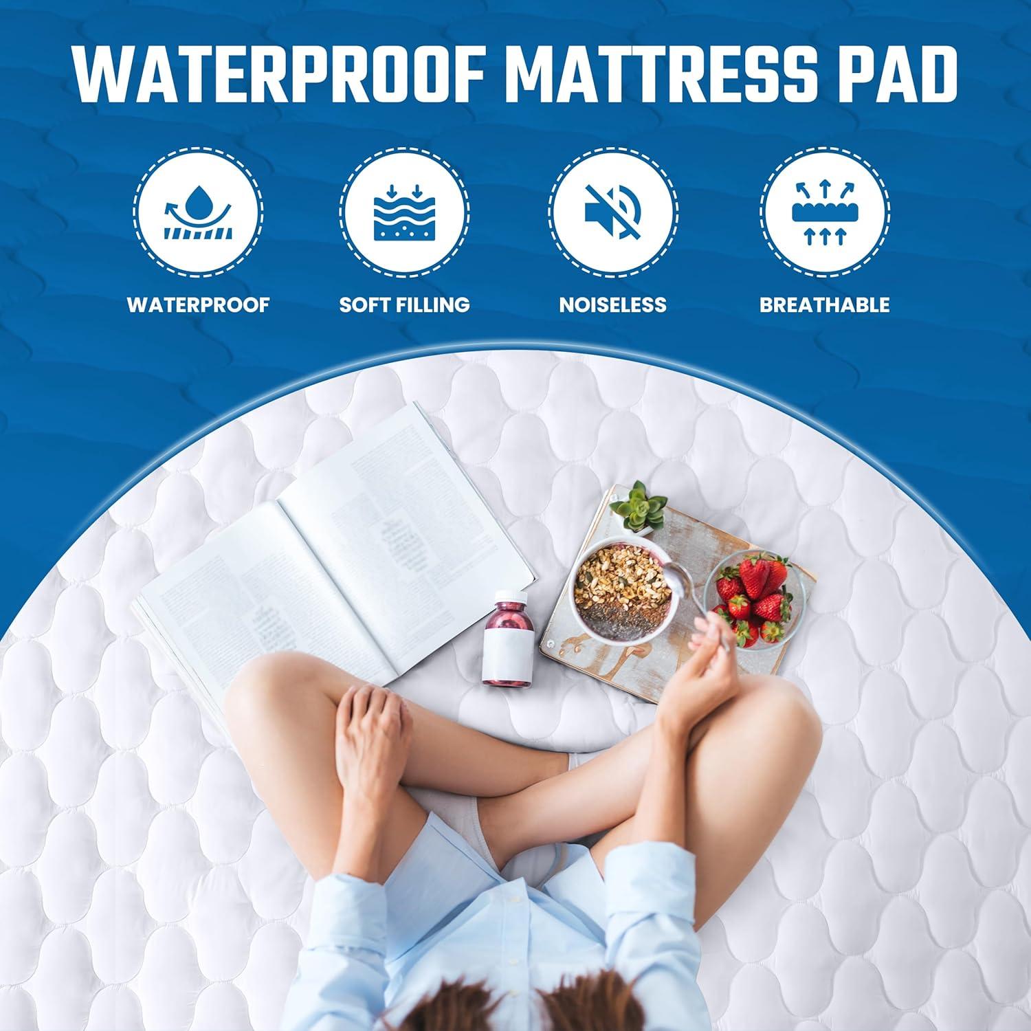 White Quilted Waterproof Queen Mattress Protector Pad