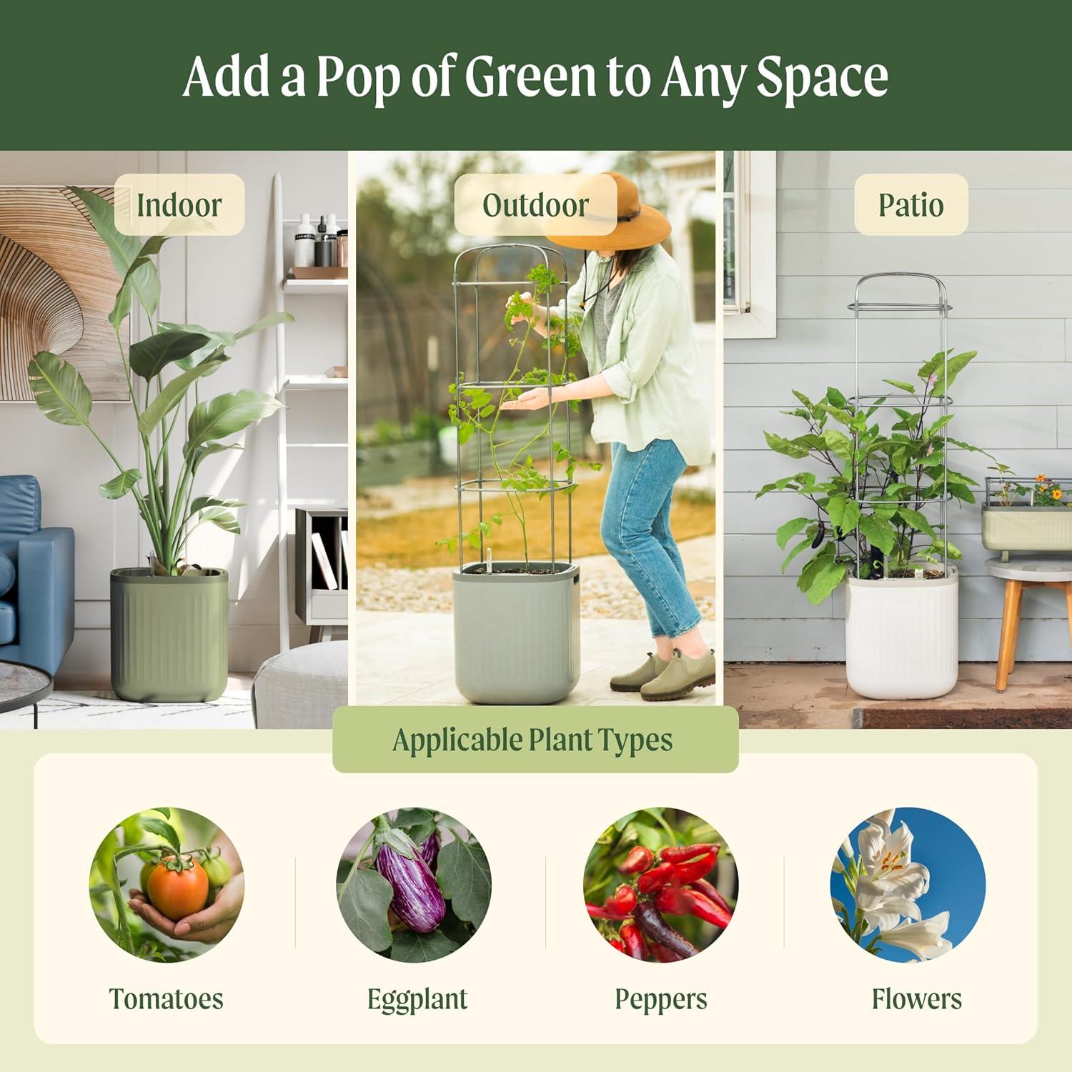 Vego Garden Mini Tomato Plastic Outdoor Pot Planter with Trellis