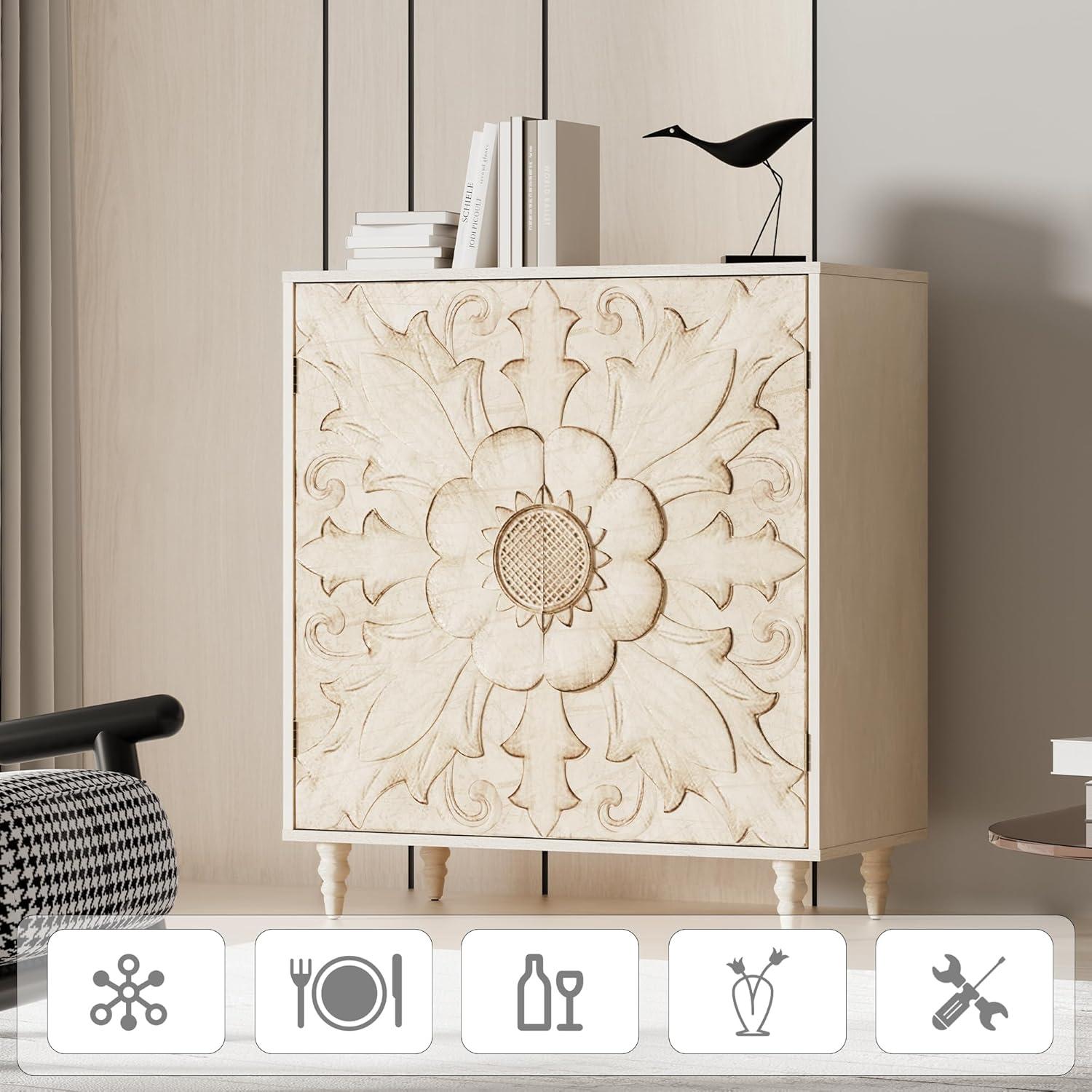 Mercer41 47.2" Accent Cabinet With 3D Geometric Doors