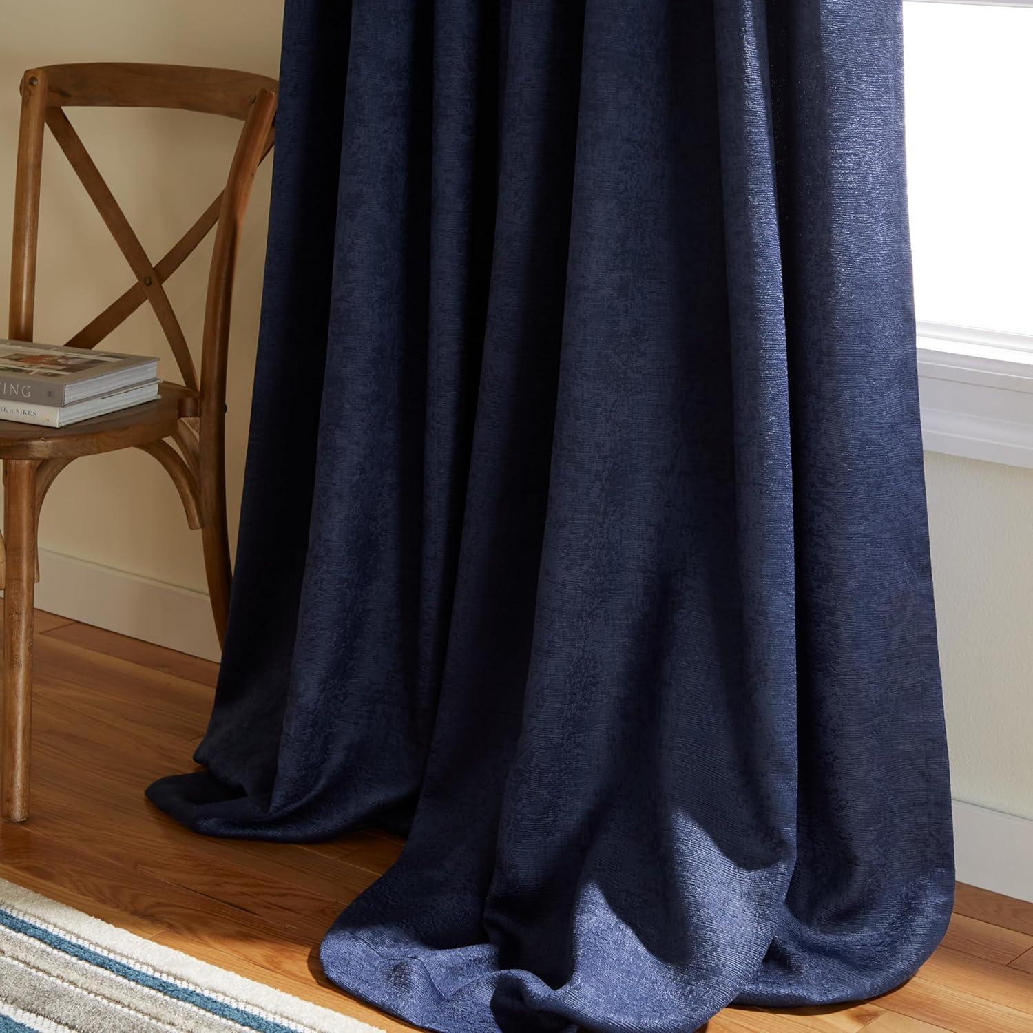 Set of 2 96"x52" Oxford Textured Sateen Thermal Grommet Top Window Curtain Panel Navy - Exclusive Home: Room Darkening, Living Room