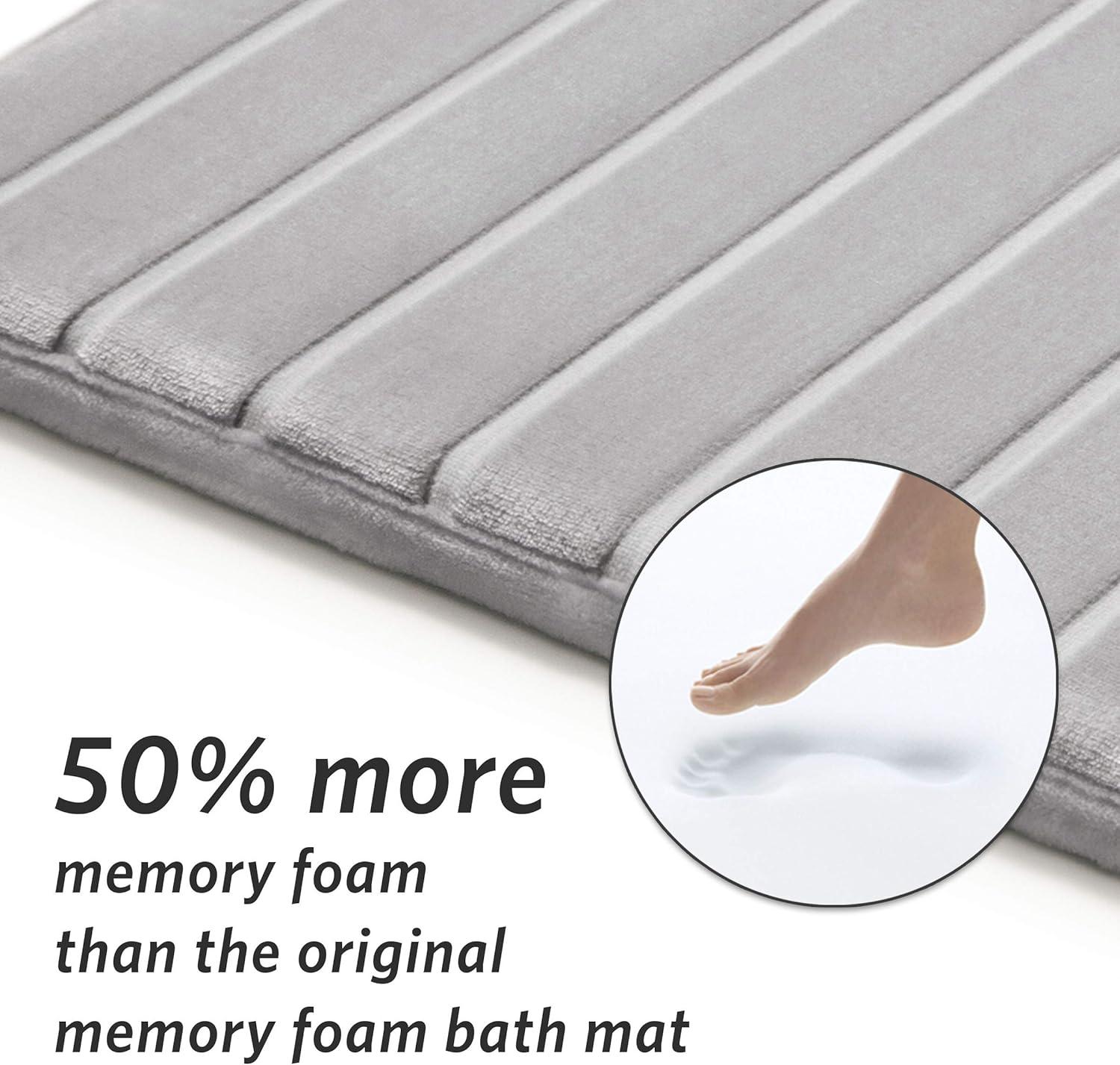 2pc 17"x24" and 21"x34" MICRODRY SoftLux Quilted Striped Memory Foam Bath Rug/Runner with Skid Resistant Base Light Gray