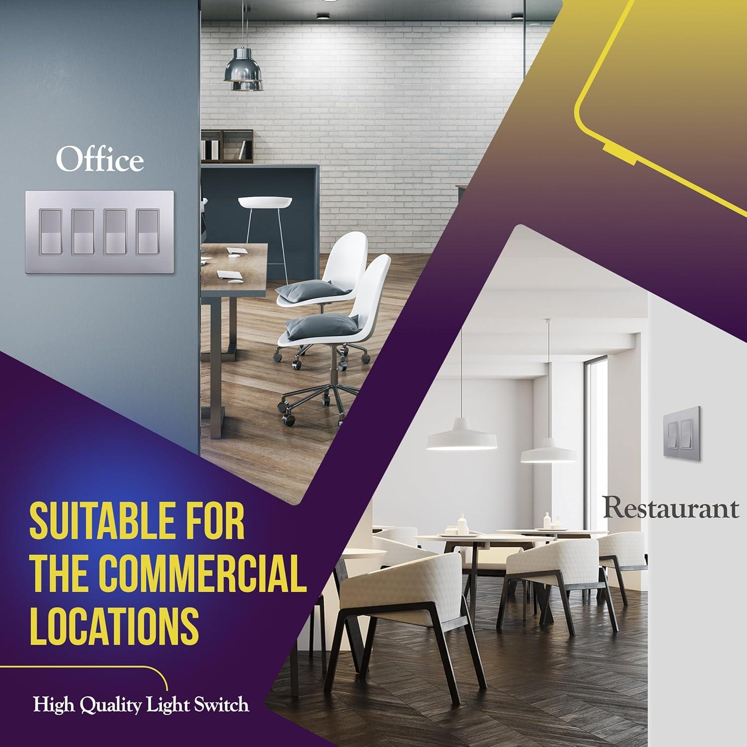 ENERLITES 3-Way Decorator Paddle Light Switch, Gloss Finish, Single Pole or Three Way, 3 Wire, Grounding Screw, Residential Grade, 15A 120V/277V, UL Listed, 93150-SV, Silver