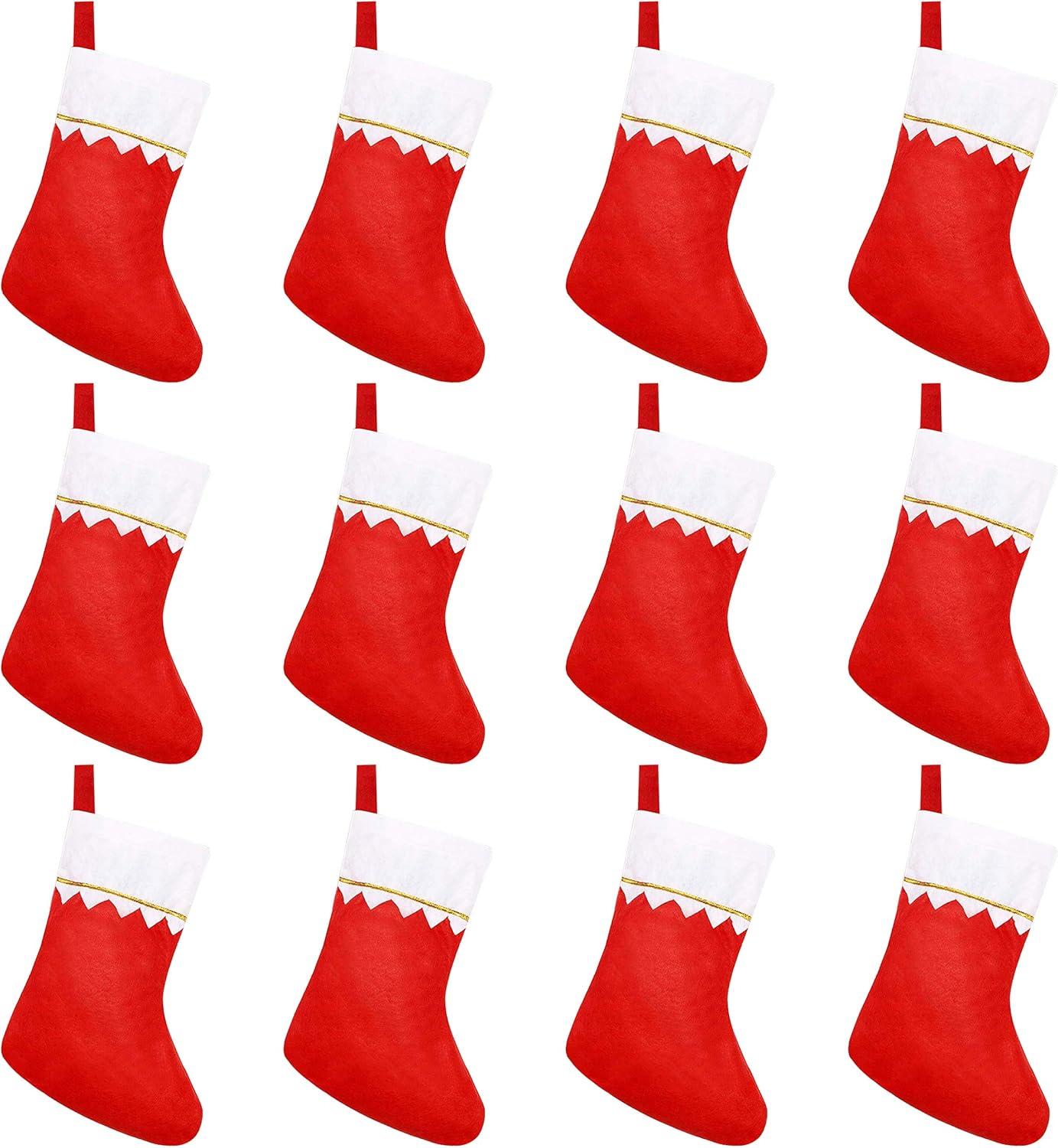 12 Pieces Red Felt Christmas Stockings Christmas Fireplace Hanging Stockings Holiday Decorations Christmas Decorative Stockings