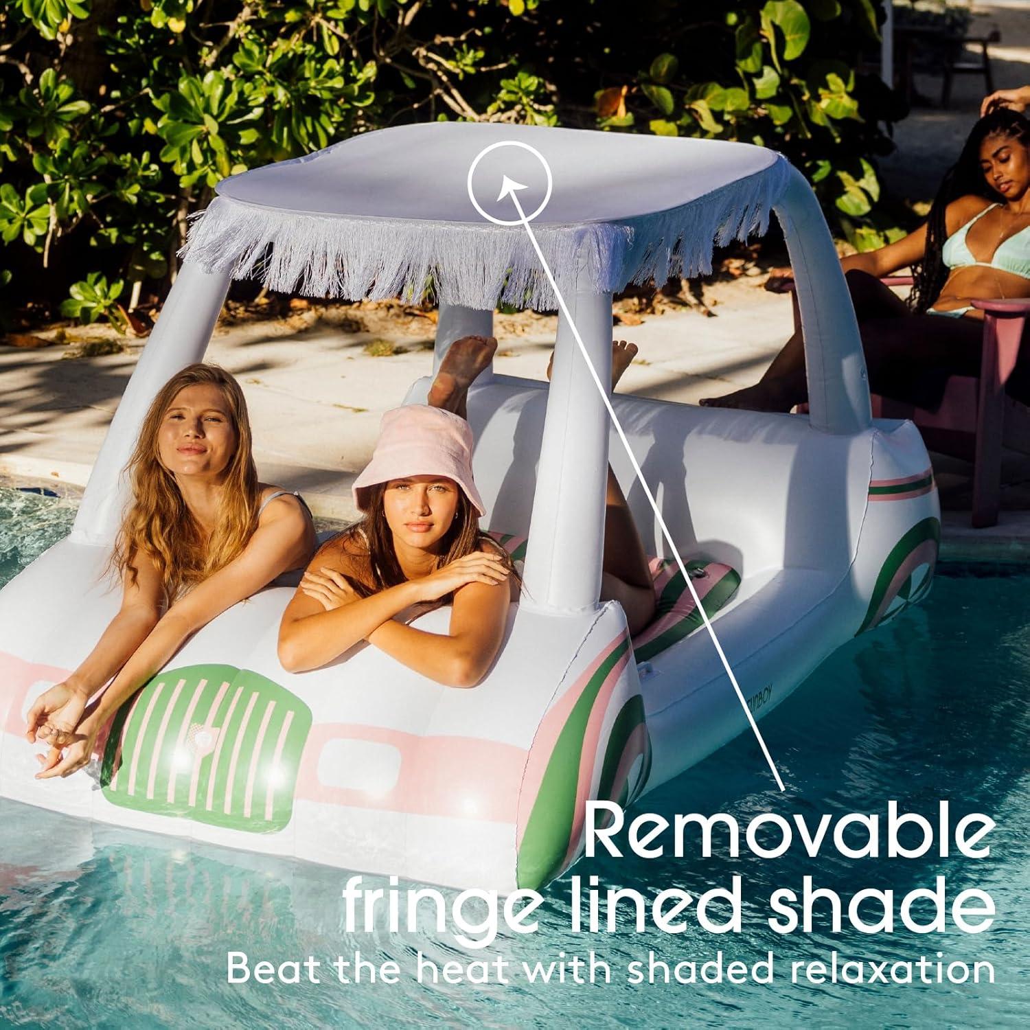 Oversized White and Green Inflatable Golf Cart Pool Lounger