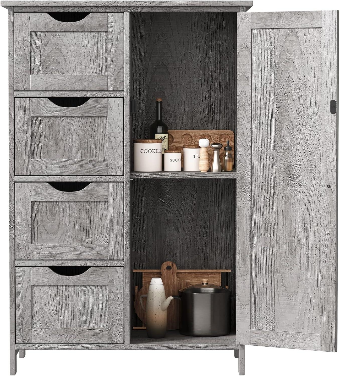 Bathroom Floor Cabinet, Bathroom Cabinet, Storage Cabinet with 4 Drawers and Adjustable Shelf for Entryway Storage, Home Office Furniture, Grey CWG005C