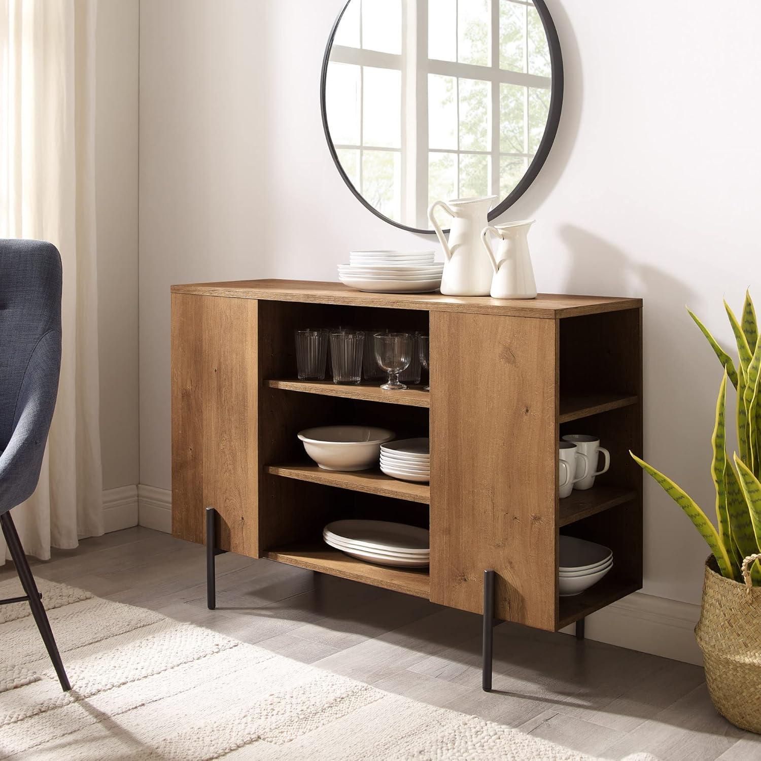 43" Oak and Black Metal Console Table with Storage