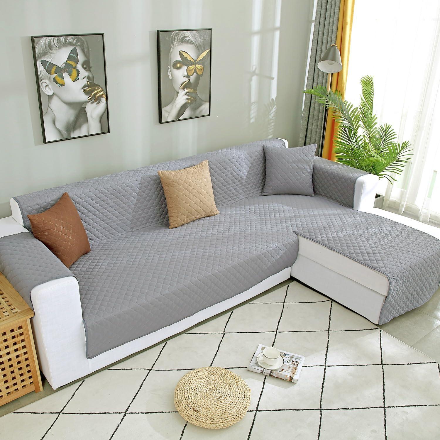 Double Side L Shape Couch Cover Sectional Sofa Covers Set Chaise Couch Cover Slip Covers for Sofas Couches Sectional Furniture Protector Cover (Large,Light Grey)