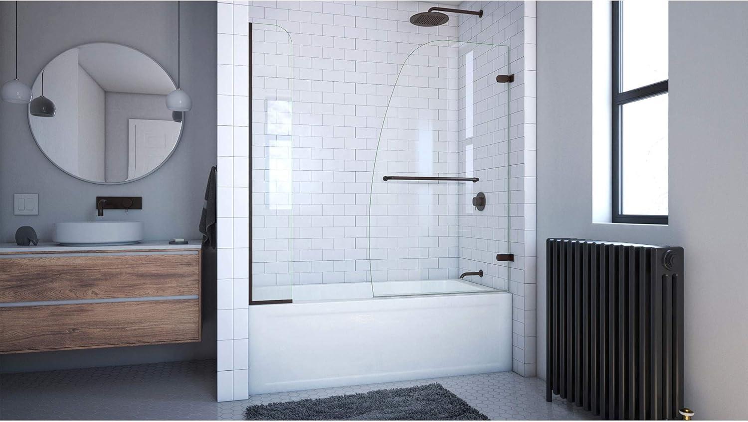 Aqua Uno 56" W x 58" H Hinged Frameless Tub Door with Extender Panel